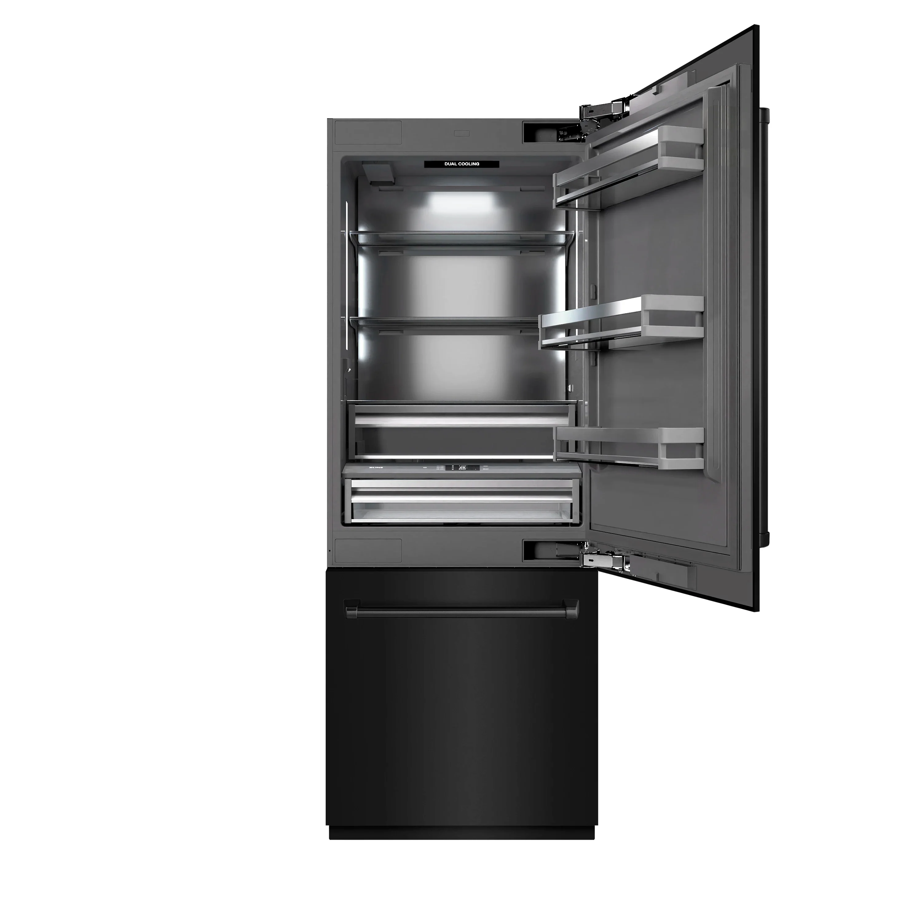 ZLINE 30-Inch 16.1 Cu. Ft. Built-In Bottom Freezer Refrigerator with Water Dispenser and Ice Maker in Black Stainless Steel with Graphite Gray Interior (GRBIV-BS-30) - Image 3