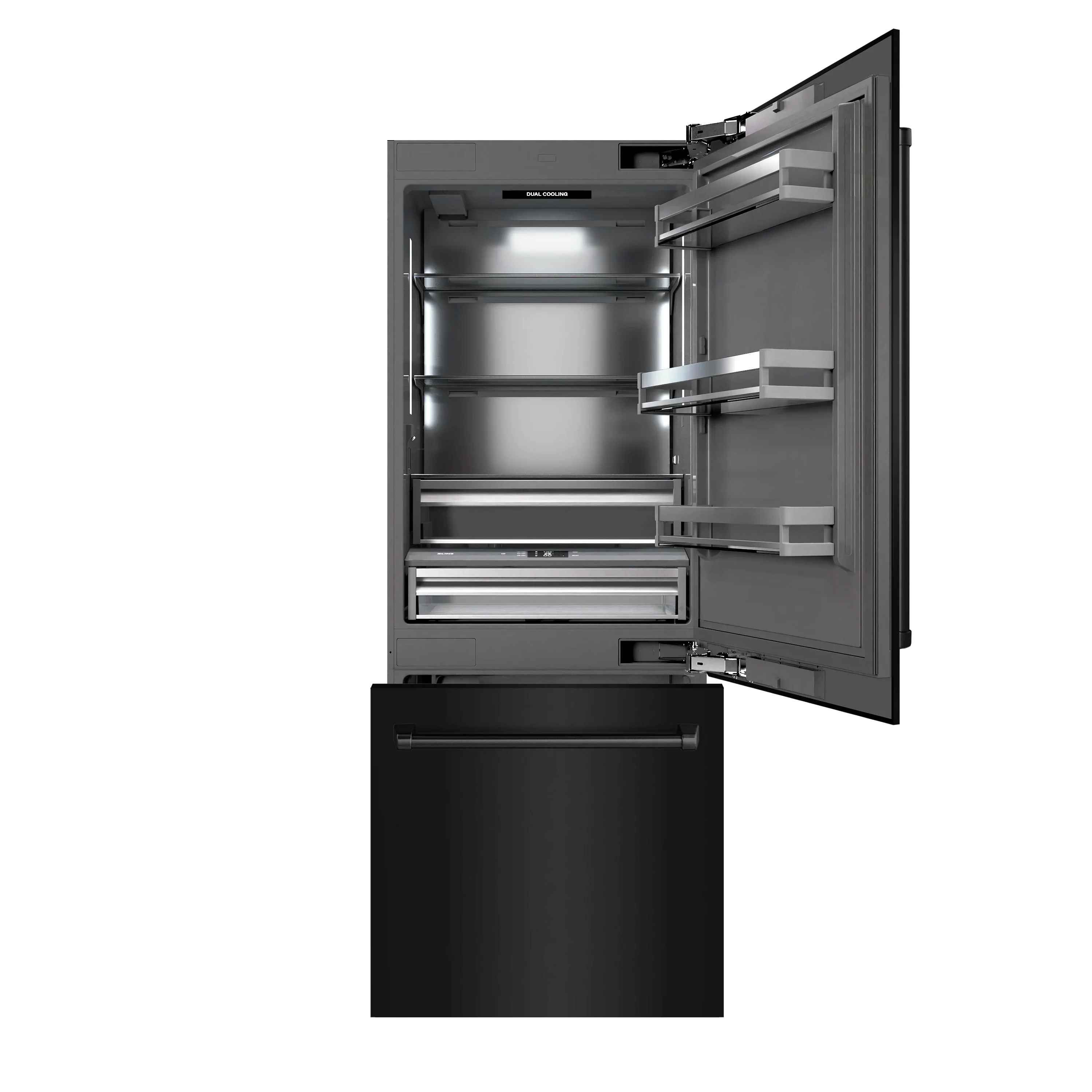 ZLINE 30-Inch 16.1 Cu. Ft. Built-In Bottom Freezer Refrigerator with Water Dispenser and Ice Maker in Black Stainless Steel with Graphite Gray Interior (GRBIV-BS-30) - Image 4