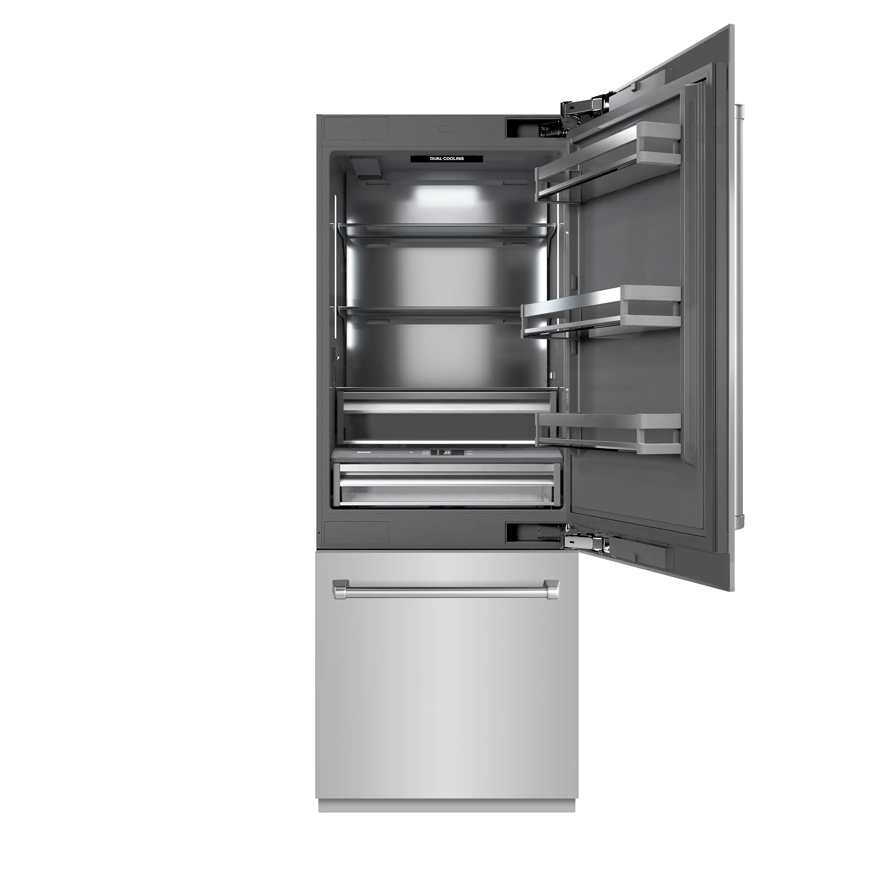 ZLINE 30-Inch 16.1 Cu. Ft. Built-In Bottom Freezer Refrigerator with Water Dispenser and Ice Maker in Stainless Steel with Graphite Gray Interior (GRBIV-304-30) - Image 3