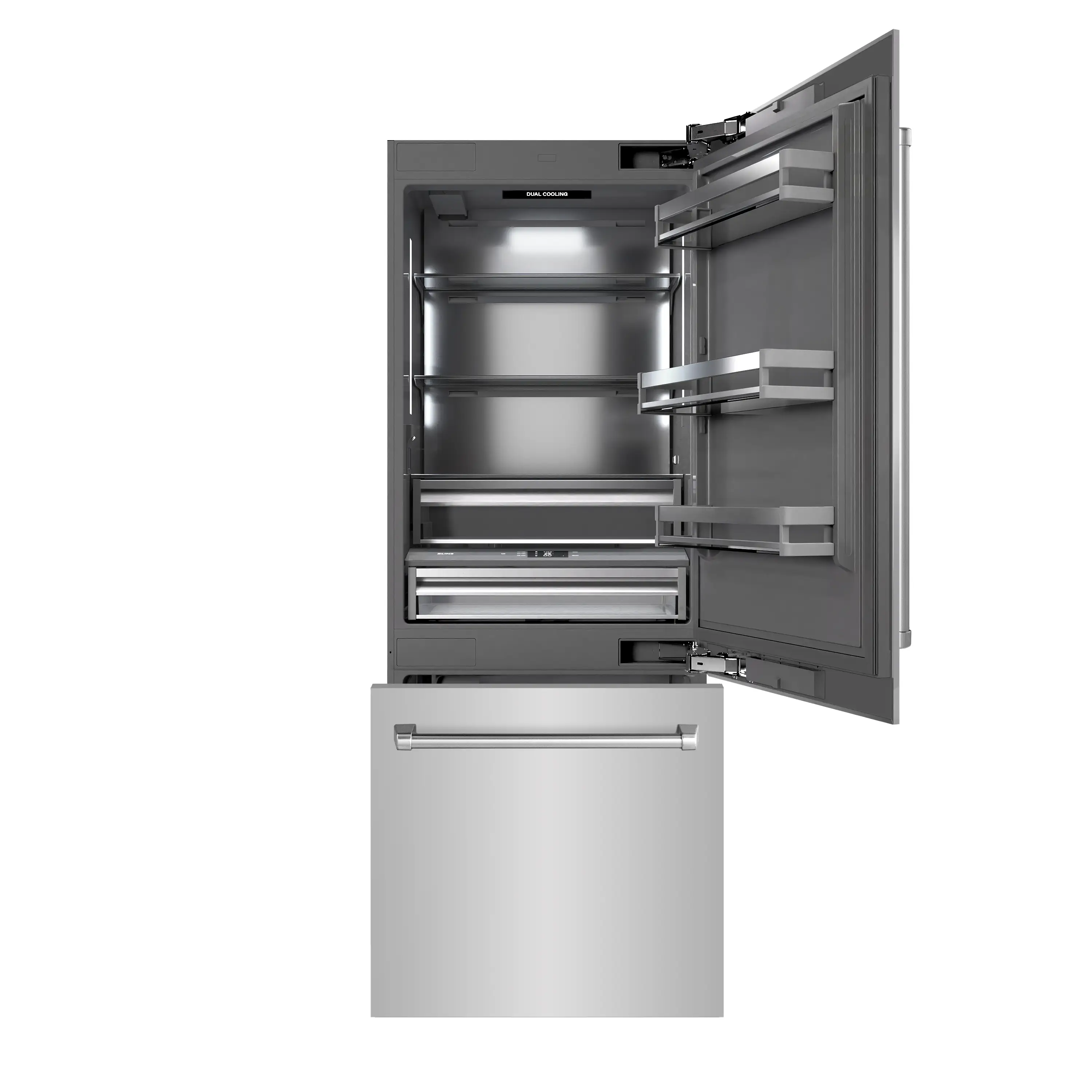 ZLINE 30-Inch 16.1 Cu. Ft. Built-In Bottom Freezer Refrigerator with Water Dispenser and Ice Maker in Stainless Steel with Graphite Gray Interior (GRBIV-304-30) - Image 4