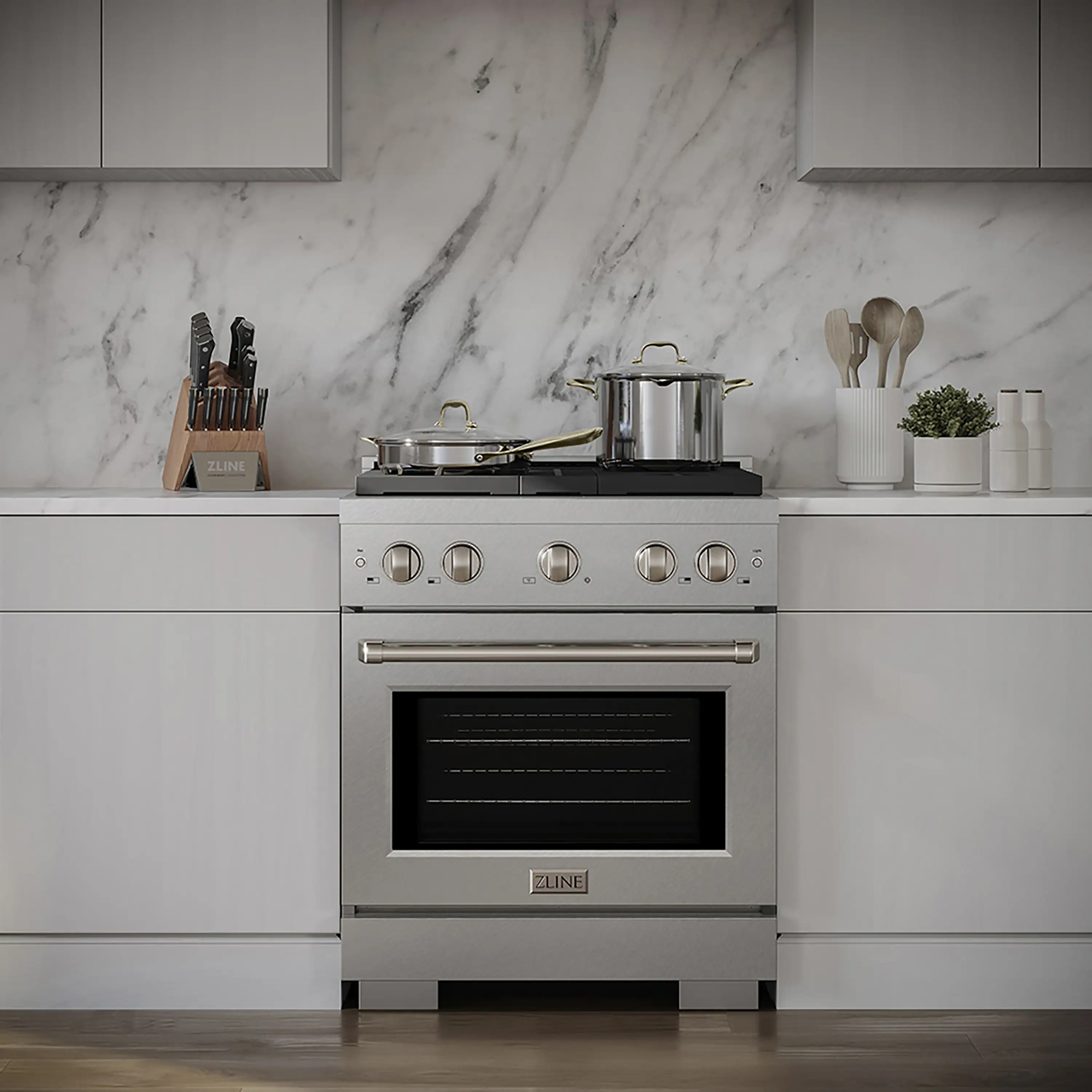 ZLINE 30-Inch 4.2 cu. ft. Paramount Dual Fuel Range with 4 Burner DuoPro™ Cooktop and Electric Convection Oven in Satin Stainless Steel (PSDRS-30) - Image 2