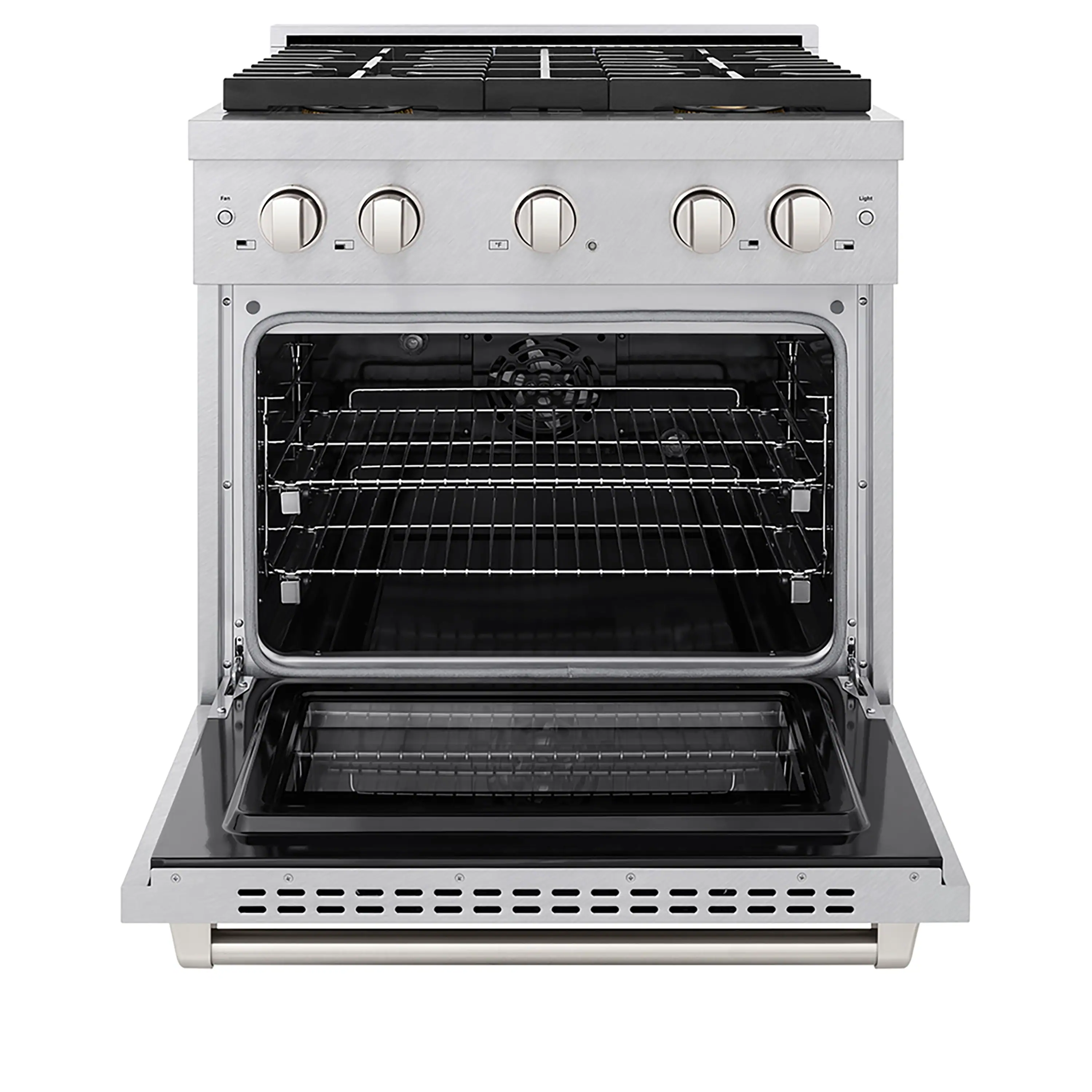 ZLINE 30-Inch 4.2 cu. ft. Paramount Dual Fuel Range with 4 Burner DuoPro™ Cooktop and Electric Convection Oven in Satin Stainless Steel (PSDRS-30) - Image 4