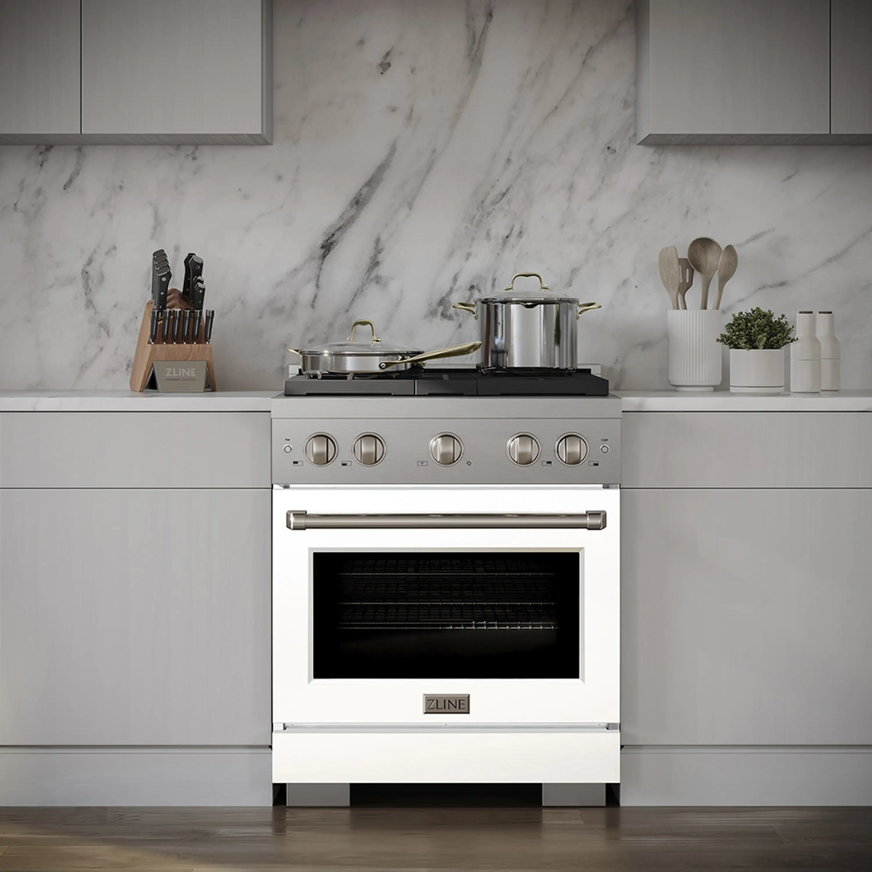 ZLINE 30-Inch 4.2 cu. ft. Paramount Dual Fuel Range with 4 Burner DuoPro™ Cooktop and Electric Convection Oven with White Matte Door (PSDR-WM-30) - Image 2