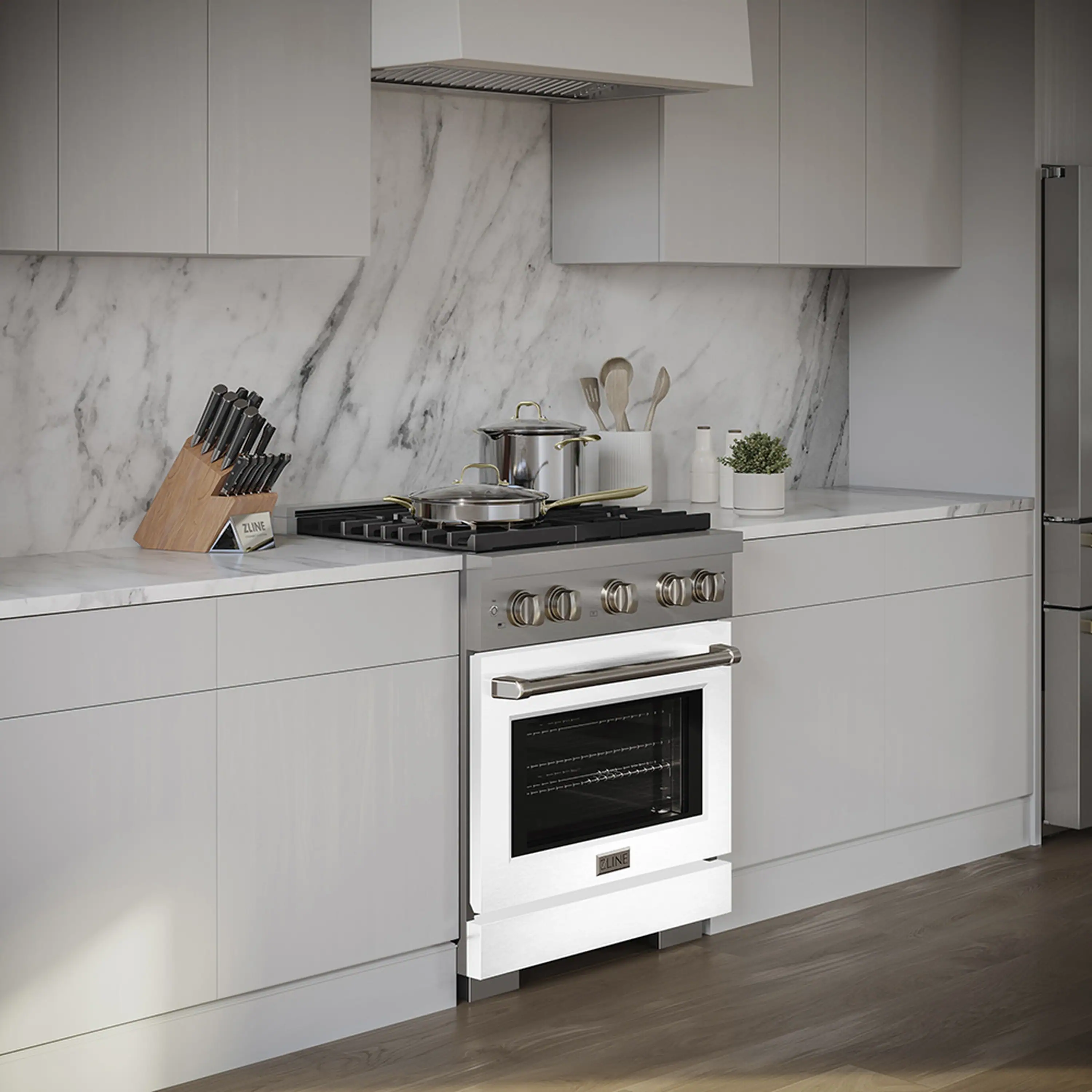 ZLINE 30-Inch 4.2 cu. ft. Paramount Dual Fuel Range with 4 Burner DuoPro™ Cooktop and Electric Convection Oven with White Matte Door (PSDR-WM-30) - Image 3