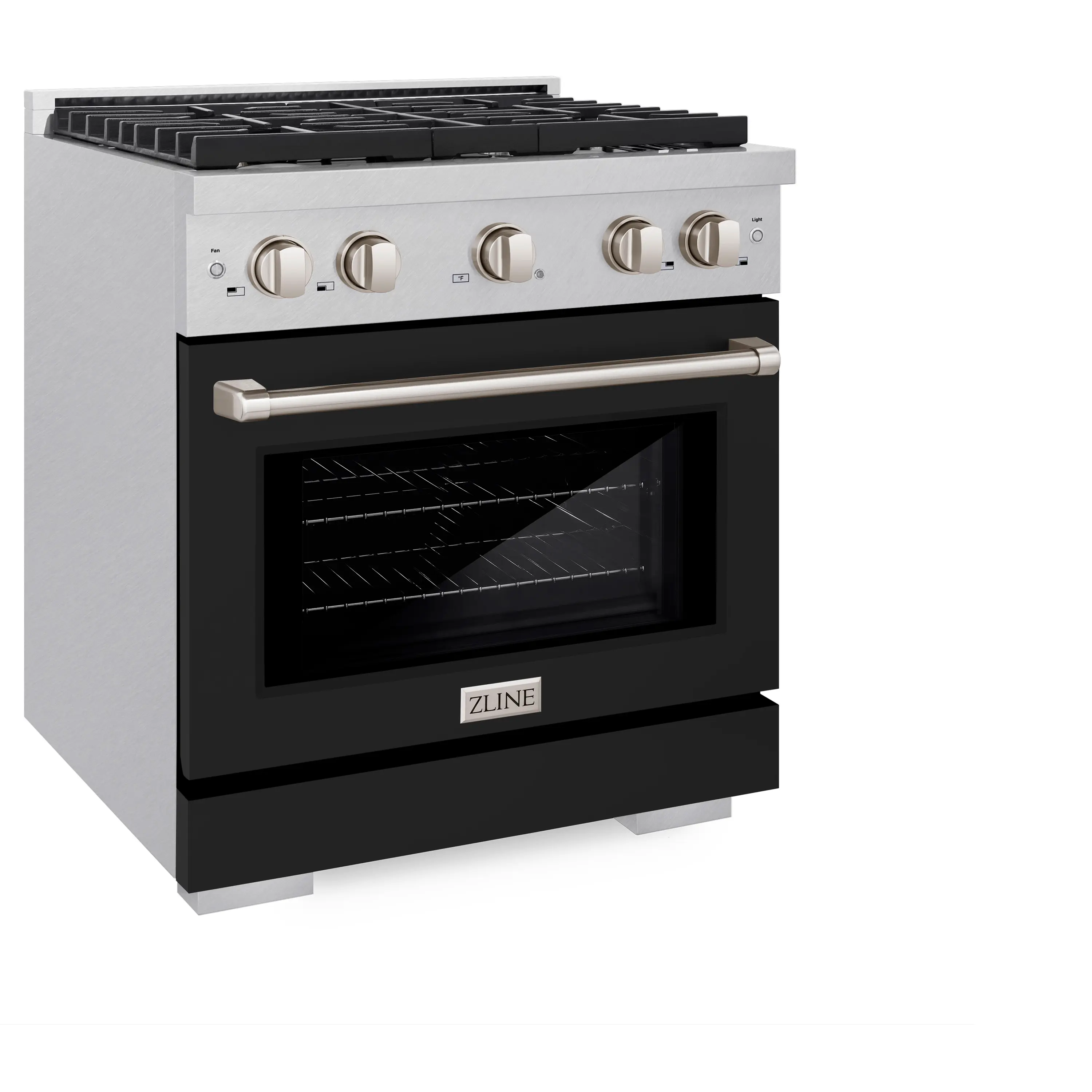 ZLINE 30-Inch 4.2 cu. ft. Paramount Dual Fuel Range with 4 Burner Gas Cooktop and Electric Convection Oven in Satin Stainless Steel with Black Matte Door (SDRS-BLM-30) - Image 2