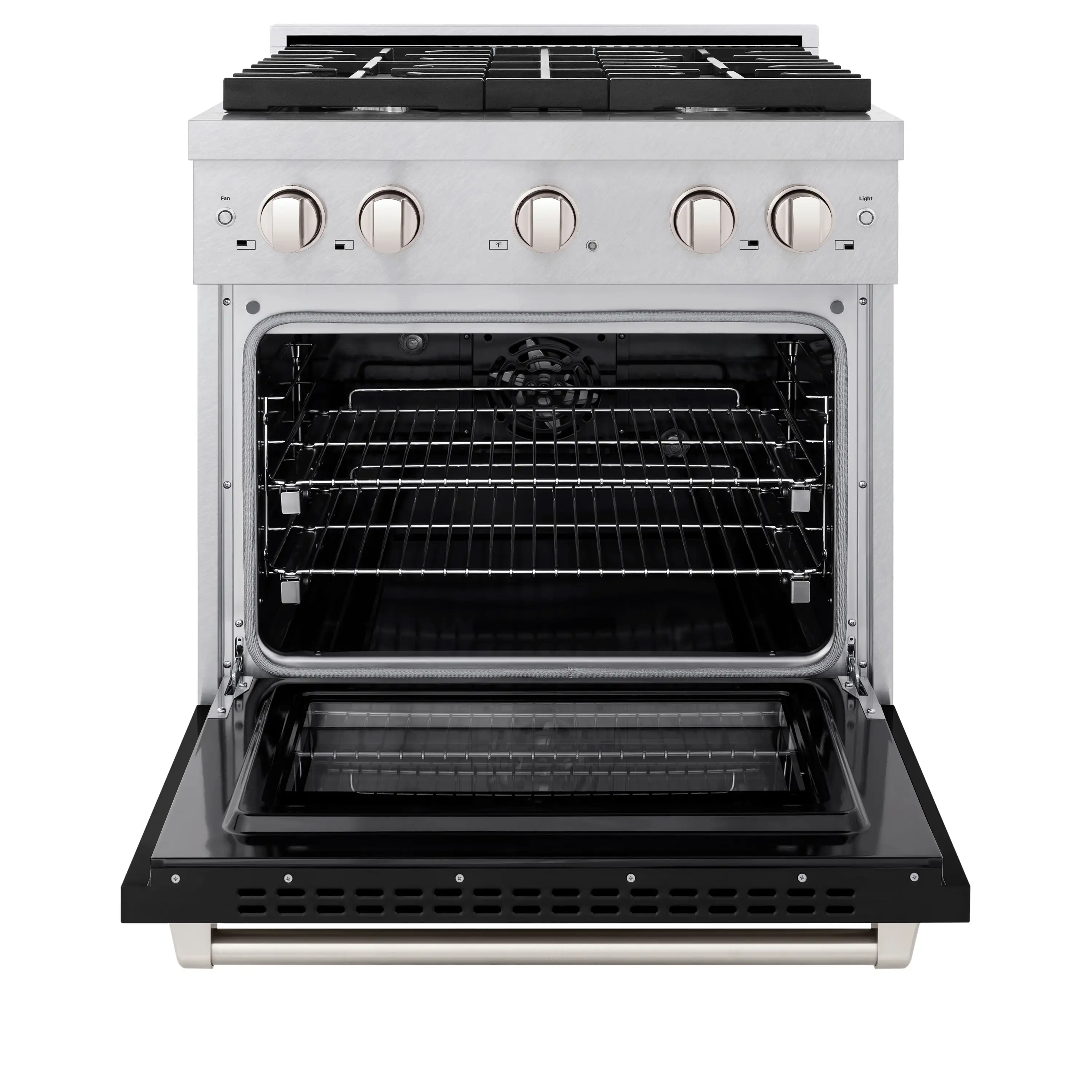 ZLINE 30-Inch 4.2 cu. ft. Paramount Dual Fuel Range with 4 Burner Gas Cooktop and Electric Convection Oven in Satin Stainless Steel with Black Matte Door (SDRS-BLM-30) - Image 3