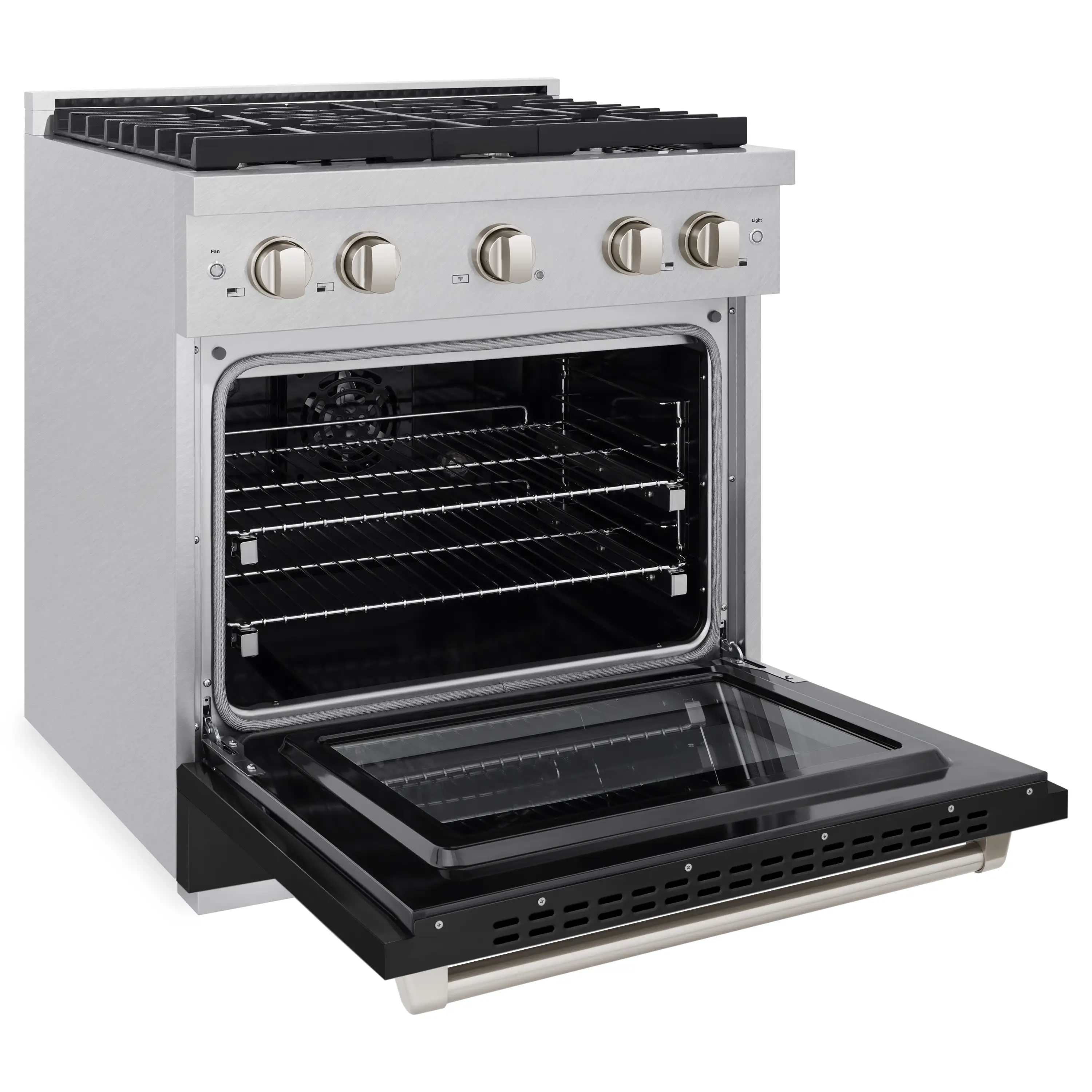 ZLINE 30-Inch 4.2 cu. ft. Paramount Dual Fuel Range with 4 Burner Gas Cooktop and Electric Convection Oven in Satin Stainless Steel with Black Matte Door (SDRS-BLM-30) - Image 4