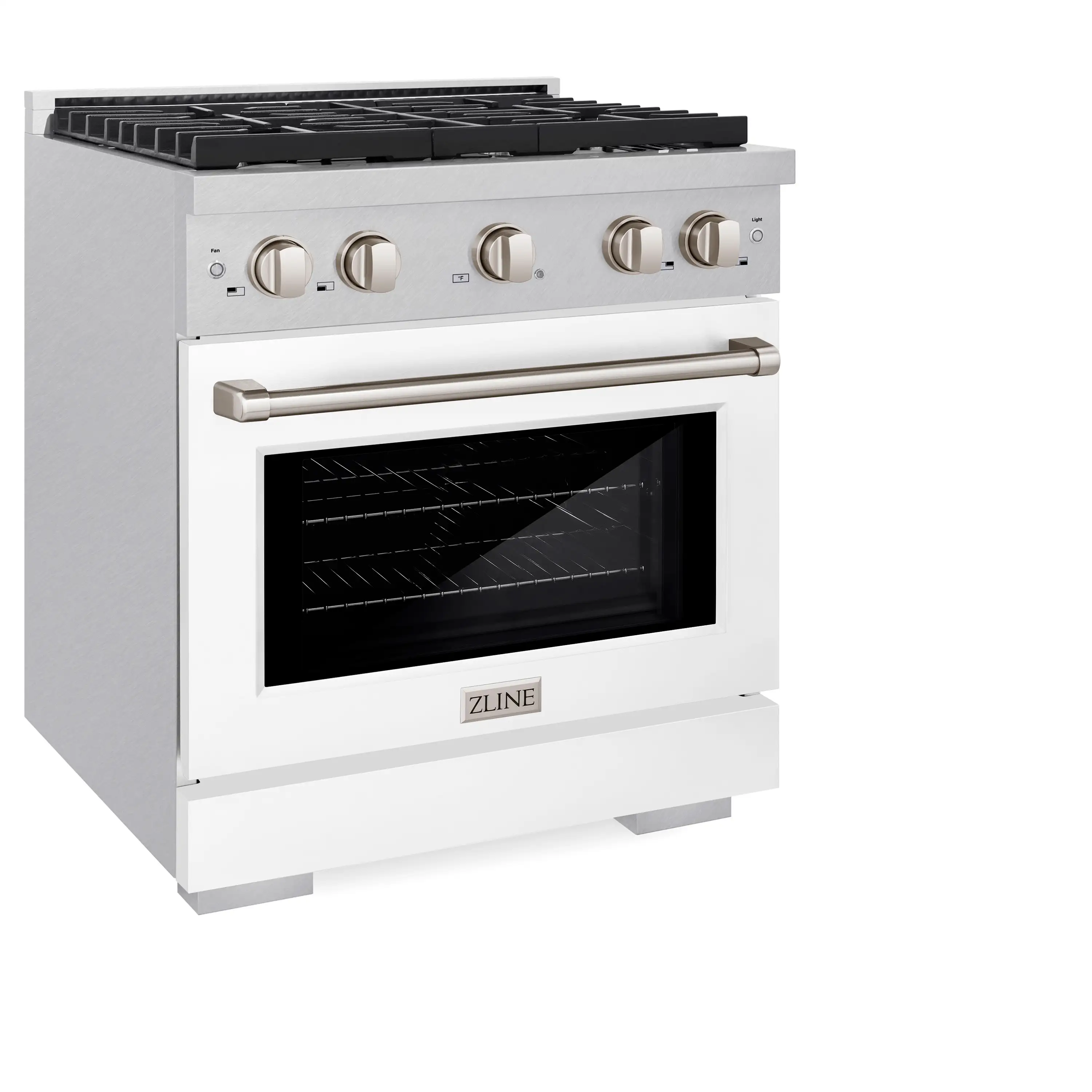 ZLINE 30-Inch 4.2 cu. ft. Paramount Dual Fuel Range with 4 Burner Gas Cooktop and Electric Convection Oven in Satin Stainless Steel with White Matte Door (SDRS-WM-30) - Image 2