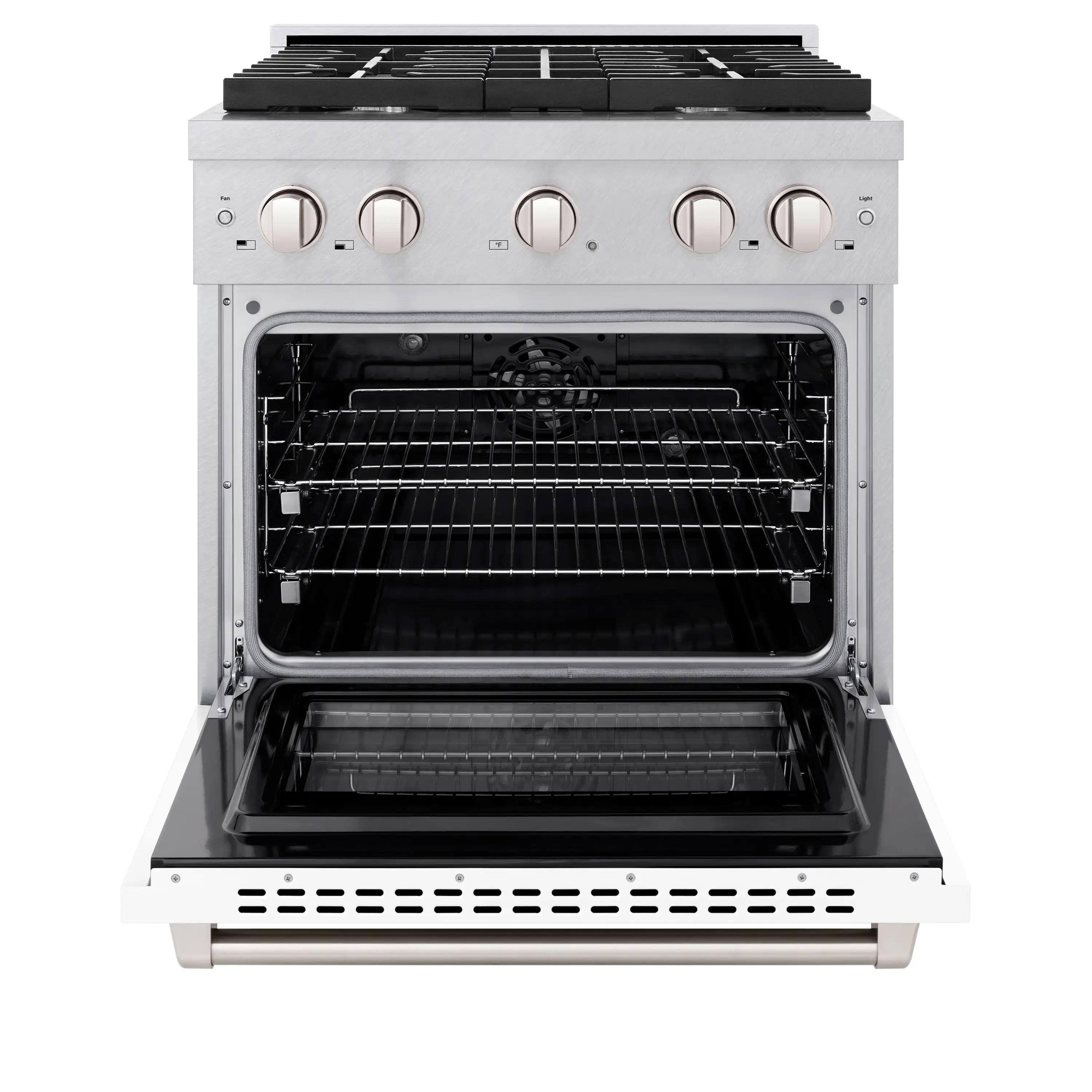 ZLINE 30-Inch 4.2 cu. ft. Paramount Dual Fuel Range with 4 Burner Gas Cooktop and Electric Convection Oven in Satin Stainless Steel with White Matte Door (SDRS-WM-30) - Image 3