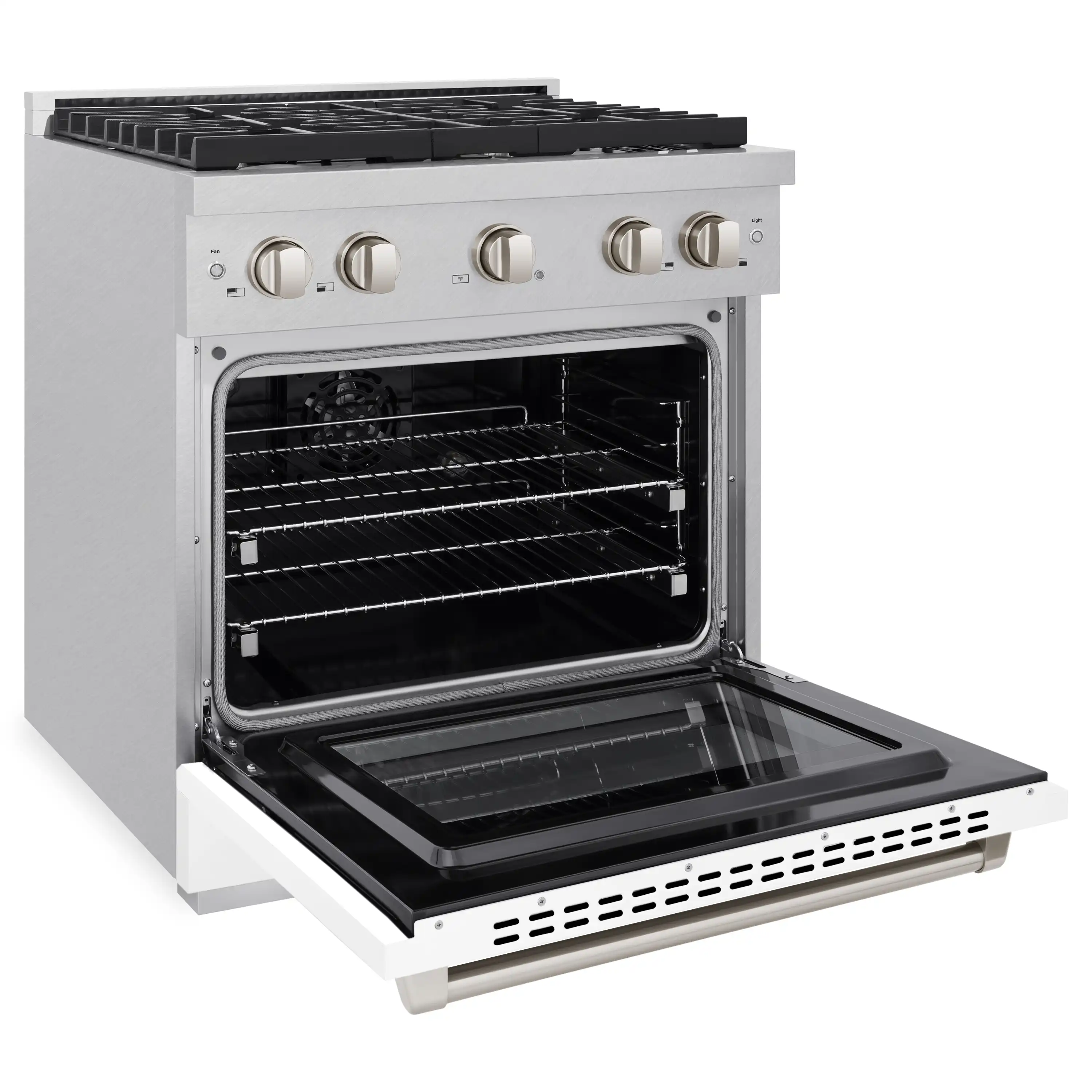 ZLINE 30-Inch 4.2 cu. ft. Paramount Dual Fuel Range with 4 Burner Gas Cooktop and Electric Convection Oven in Satin Stainless Steel with White Matte Door (SDRS-WM-30) - Image 4