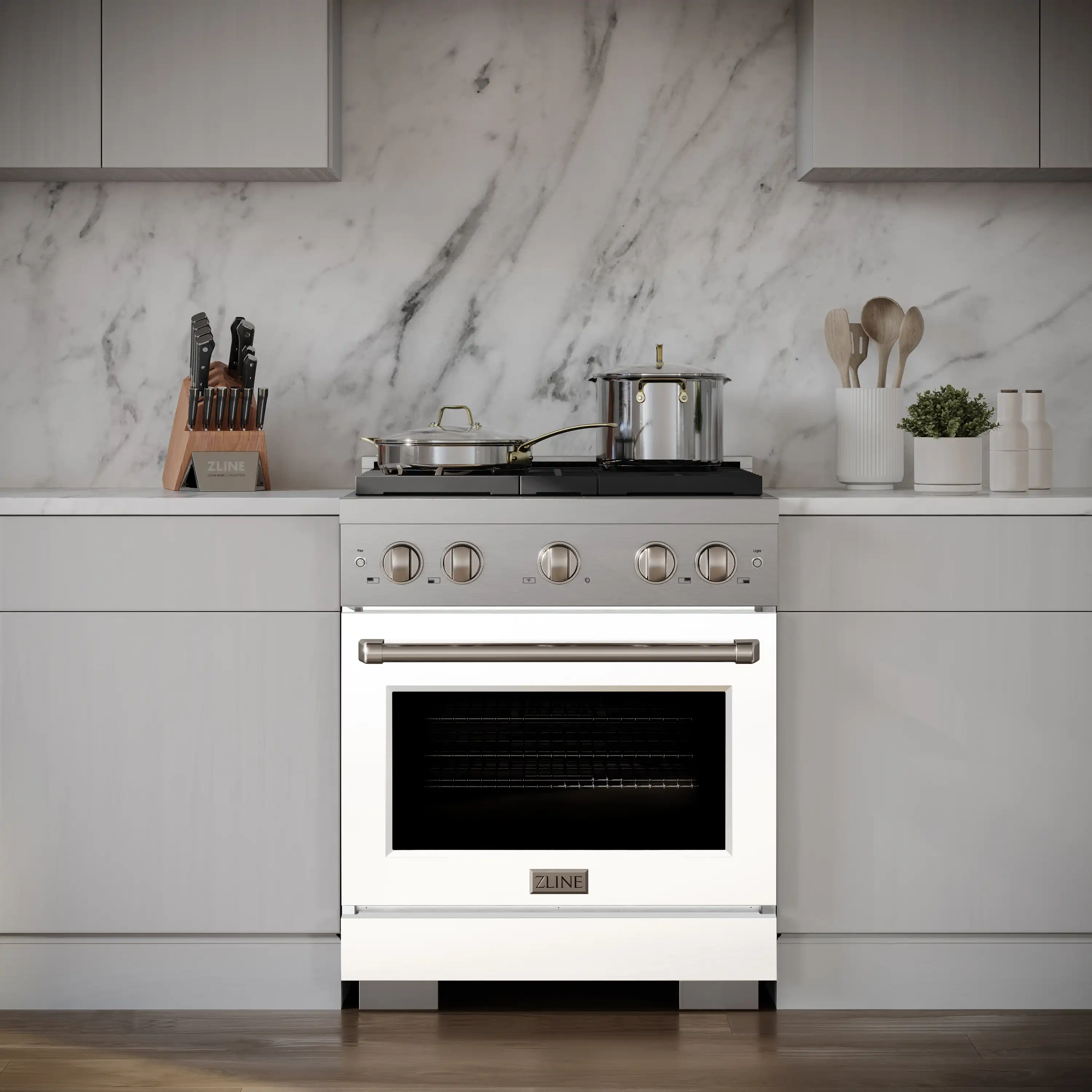 ZLINE 30-Inch 4.2 cu. ft. Paramount Dual Fuel Range with 4 Burner Gas Cooktop and Electric Convection Oven in Stainless Steel with White Matte Door (SDR-WM-30) - Image 2