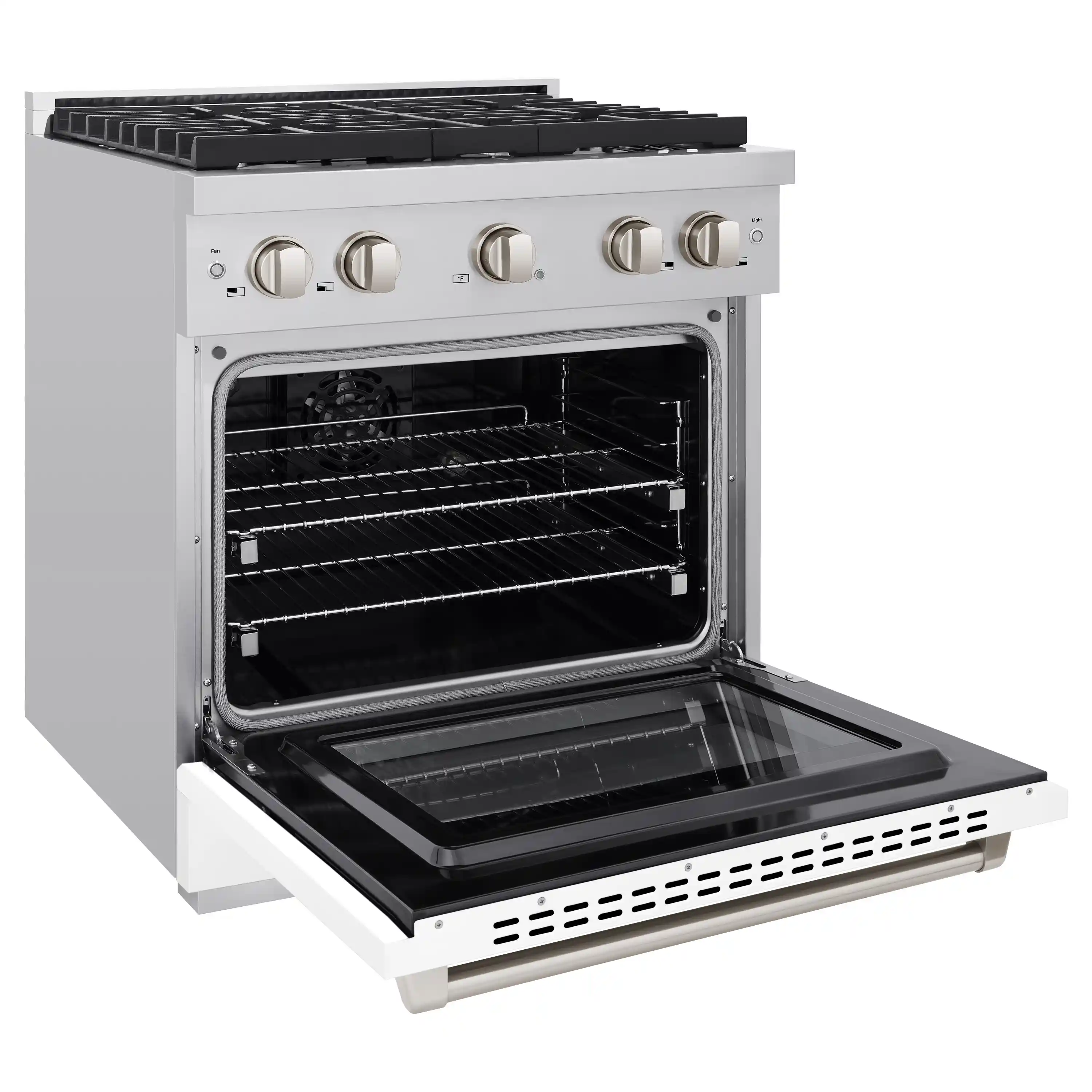 ZLINE 30-Inch 4.2 cu. ft. Paramount Dual Fuel Range with 4 Burner Gas Cooktop and Electric Convection Oven in Stainless Steel with White Matte Door (SDR-WM-30) - Image 6