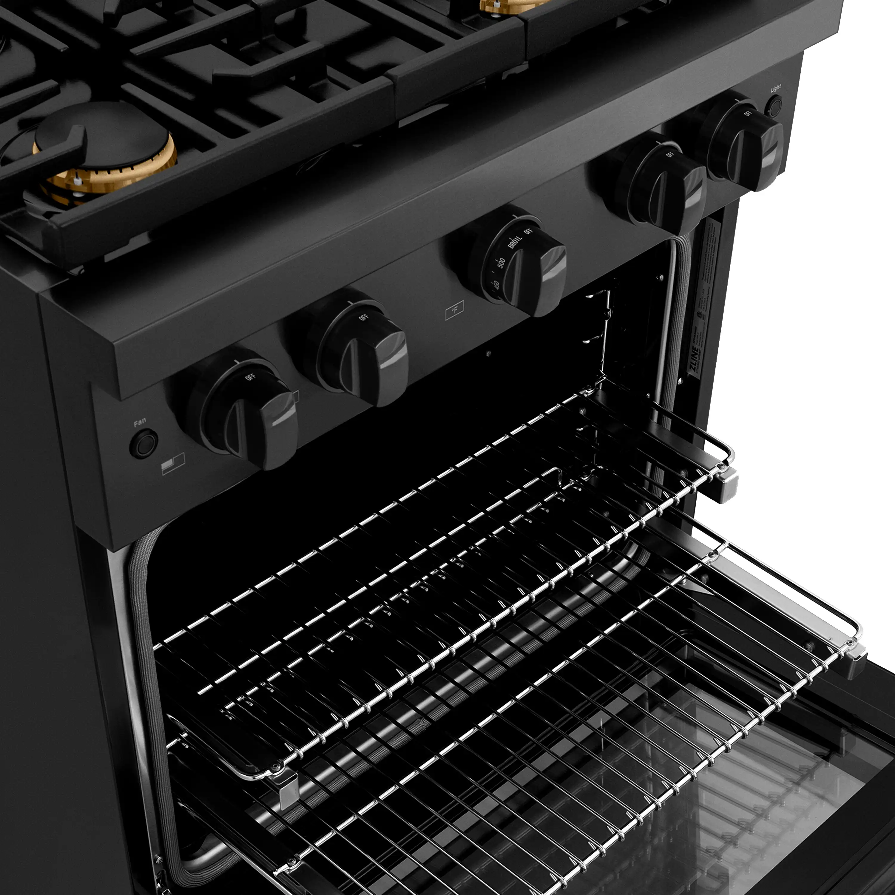 ZLINE 30-Inch 4.2 cu. ft. Paramount Dual Fuel Range with Gas Cooktop and Electric Convection Oven in Black Stainless Steel with 4 Brass Burners (SDRB-BR-30) - Image 4