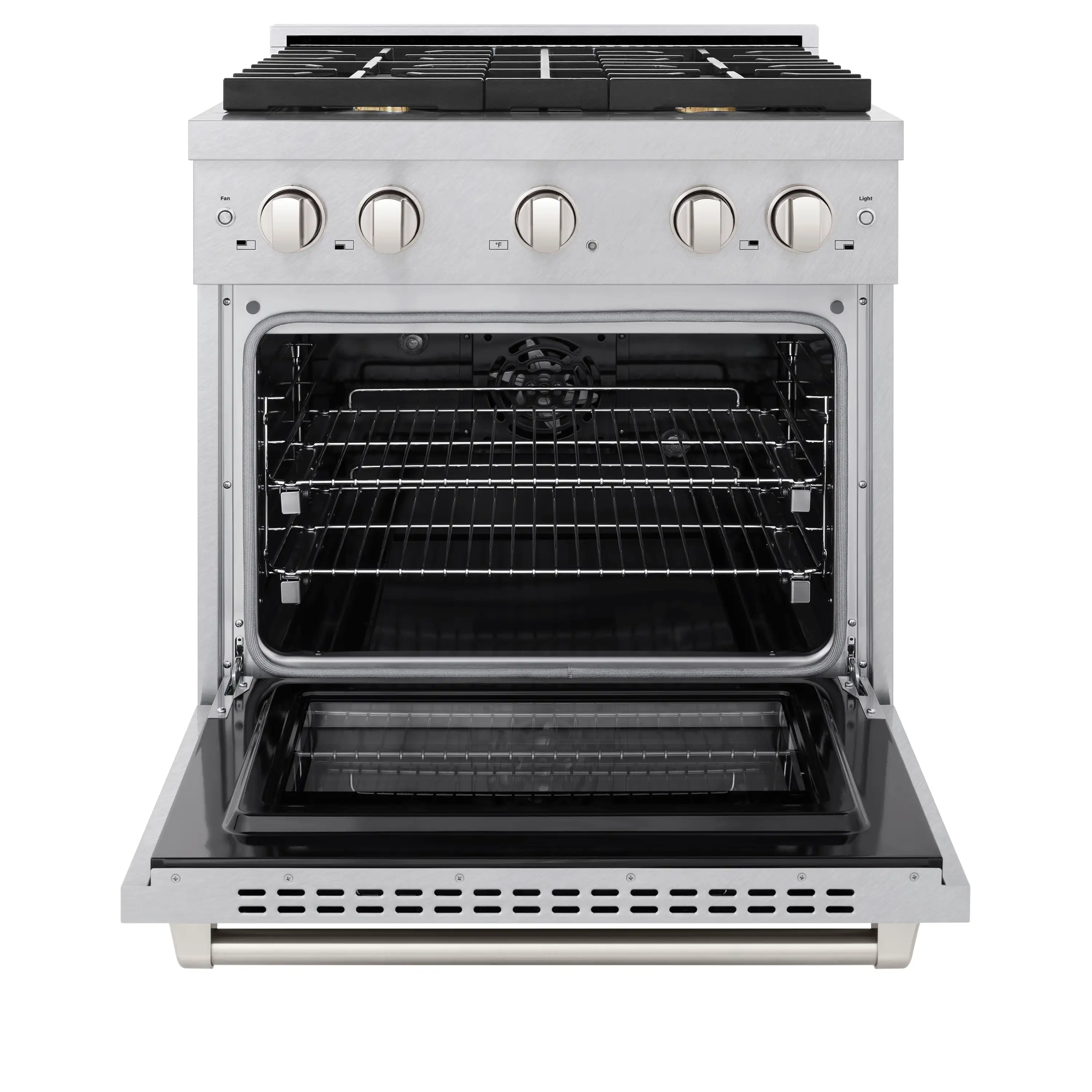 ZLINE 30-Inch 4.2 cu. ft. Paramount Dual Fuel Range with Gas Cooktop and Electric Convection Oven in Satin Stainless Steel with 4 Brass Burners (SDRS-BR-30) - Image 3