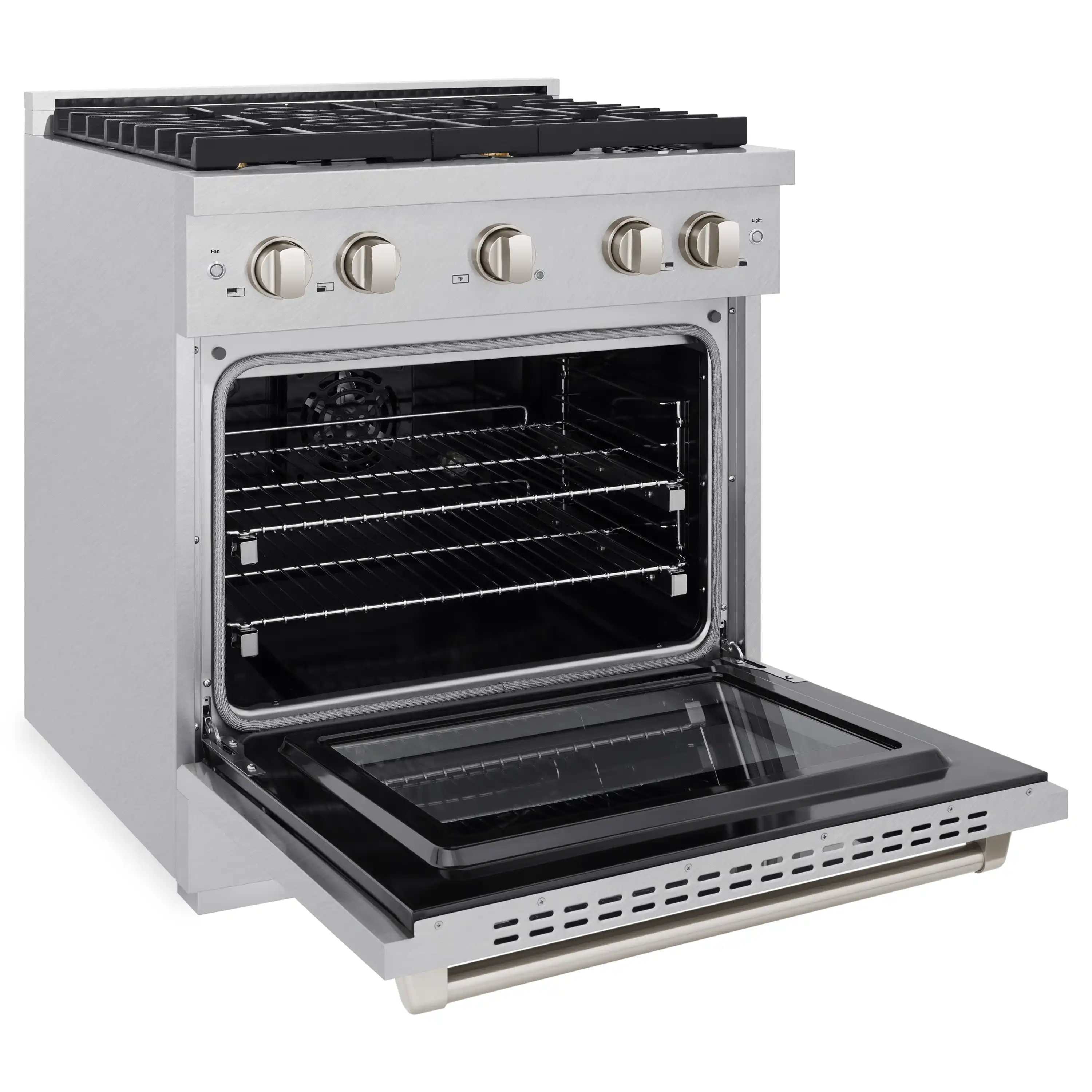 ZLINE 30-Inch 4.2 cu. ft. Paramount Dual Fuel Range with Gas Cooktop and Electric Convection Oven in Satin Stainless Steel with 4 Brass Burners (SDRS-BR-30) - Image 4