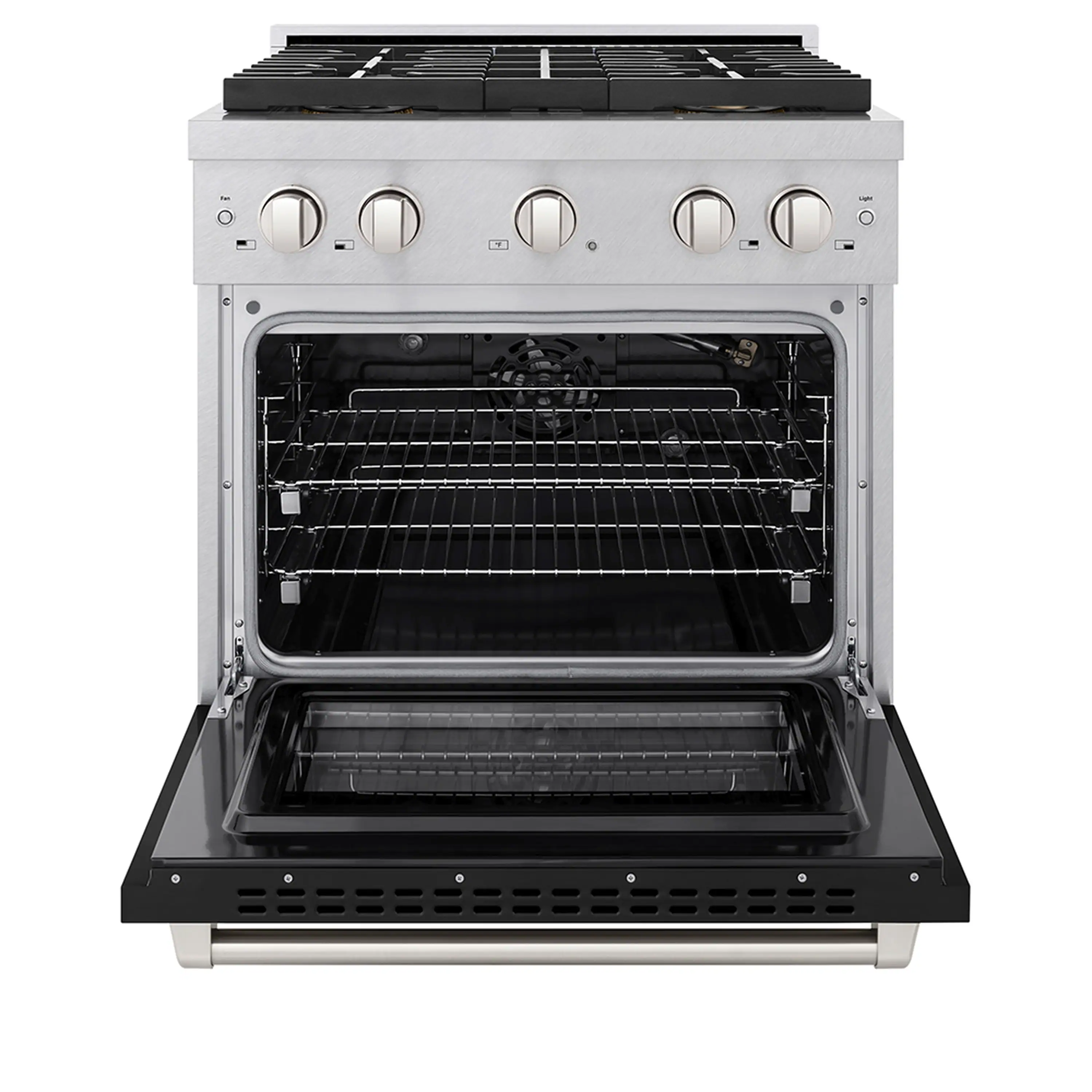 ZLINE 30-Inch 4.2 cu. ft. Paramount Gas Range with 4 Burner DuoPro™ Cooktop and Convection Gas Oven in Satin Stainless Steel with Black Matte Door (PSGRS-BLM-30) - Image 2