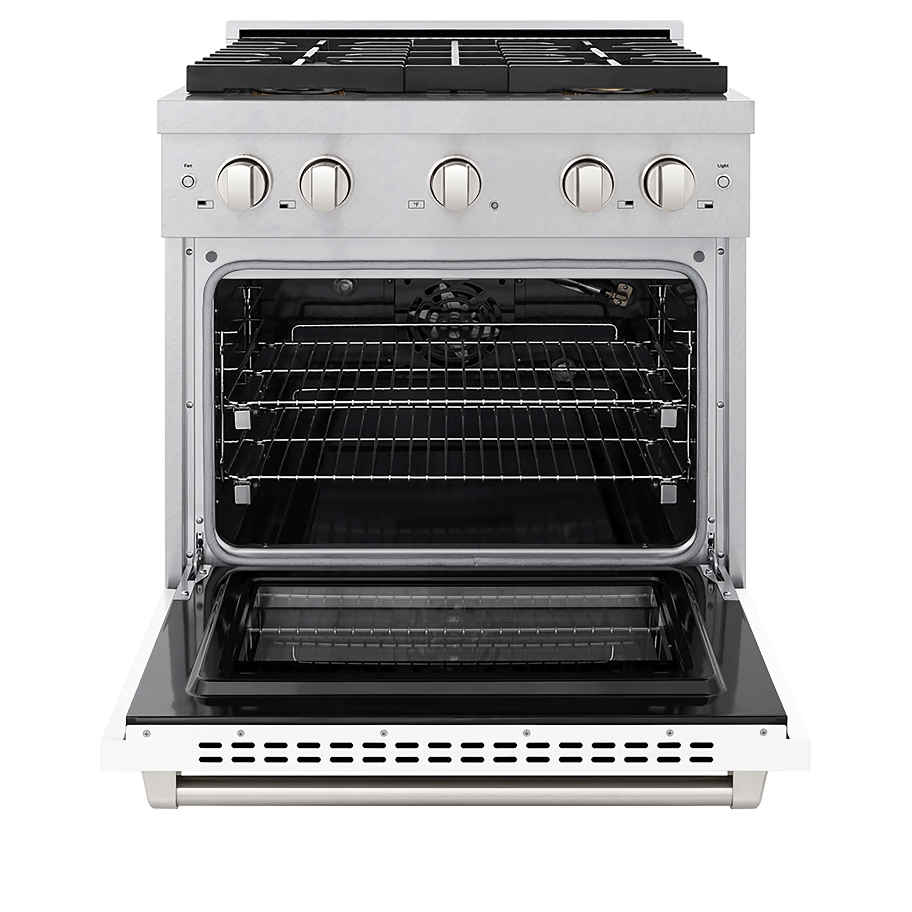 ZLINE 30-Inch 4.2 cu. ft. Paramount Gas Range with 4 Burner DuoPro™ Cooktop and Convection Gas Oven in Satin Stainless Steel with White Matte Door (PSGRS-WM-30) - Image 2