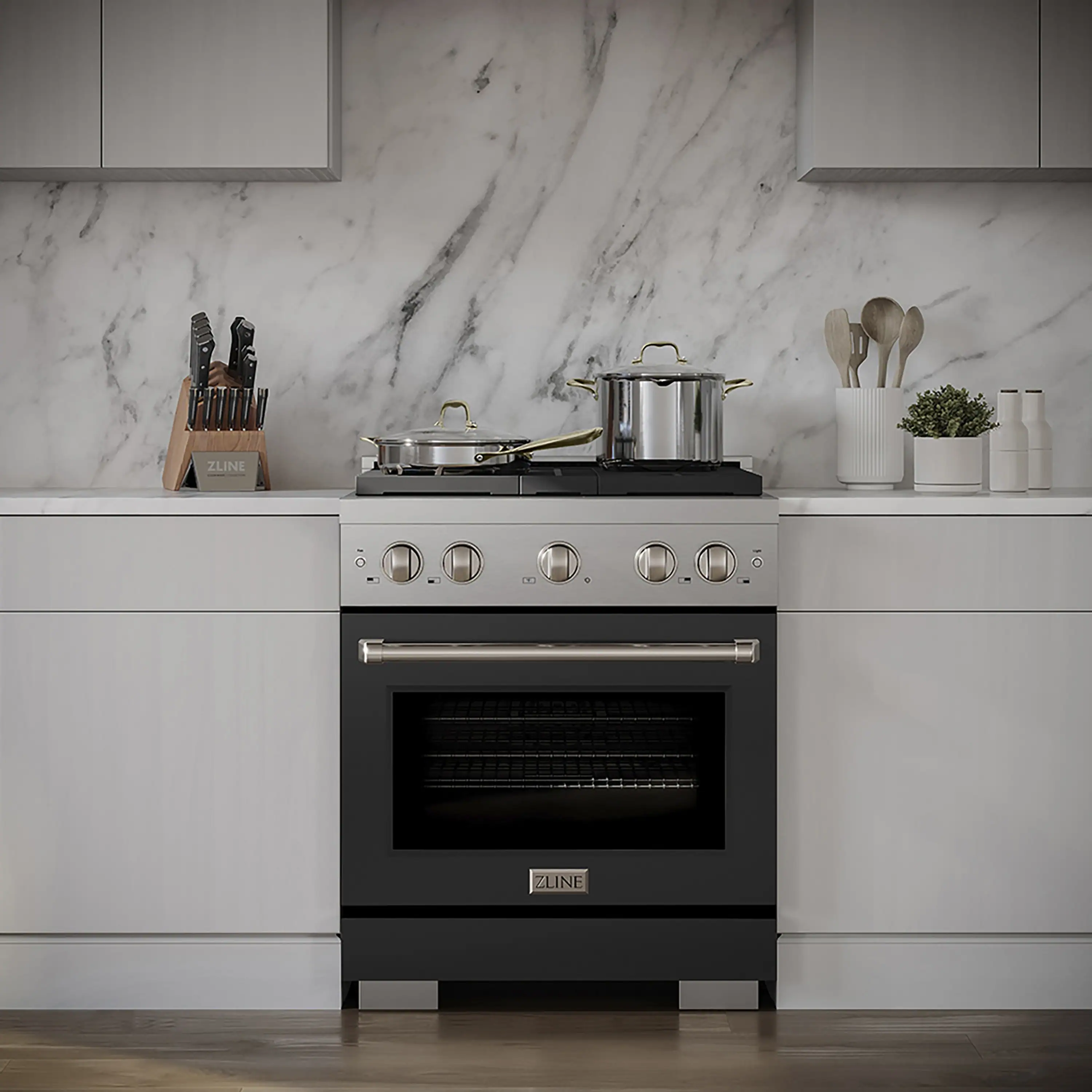 ZLINE 30-Inch 4.2 cu. ft. Paramount Gas Range with 4 Burner DuoPro™ Cooktop and Convection Gas Oven with Black Matte Door (PSGR-BLM-30) - Image 2