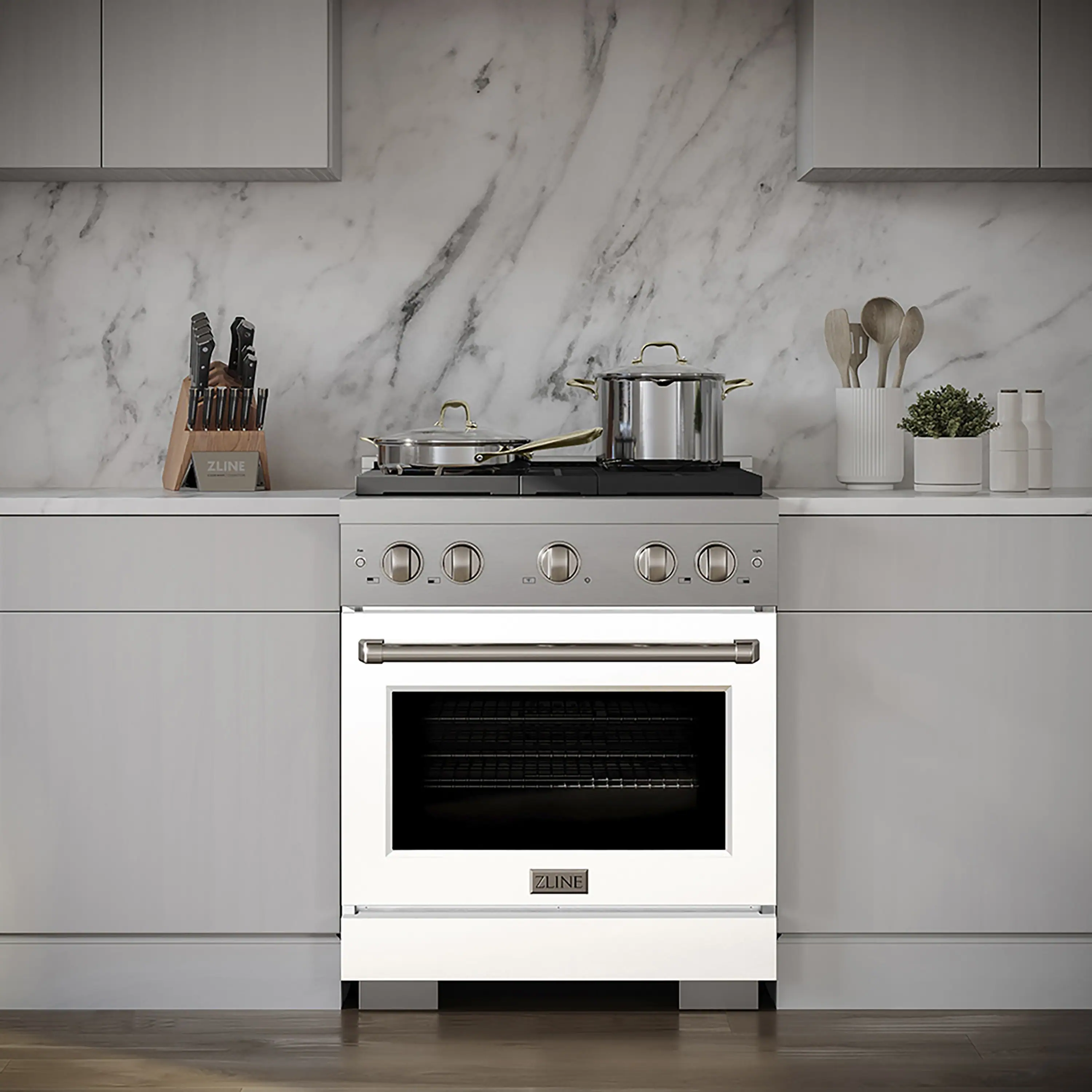 ZLINE 30-Inch 4.2 cu. ft. Paramount Gas Range with 4 Burner DuoPro™ Cooktop and Convection Gas Oven with White Matte Door (PSGR-WM-30) - Image 2
