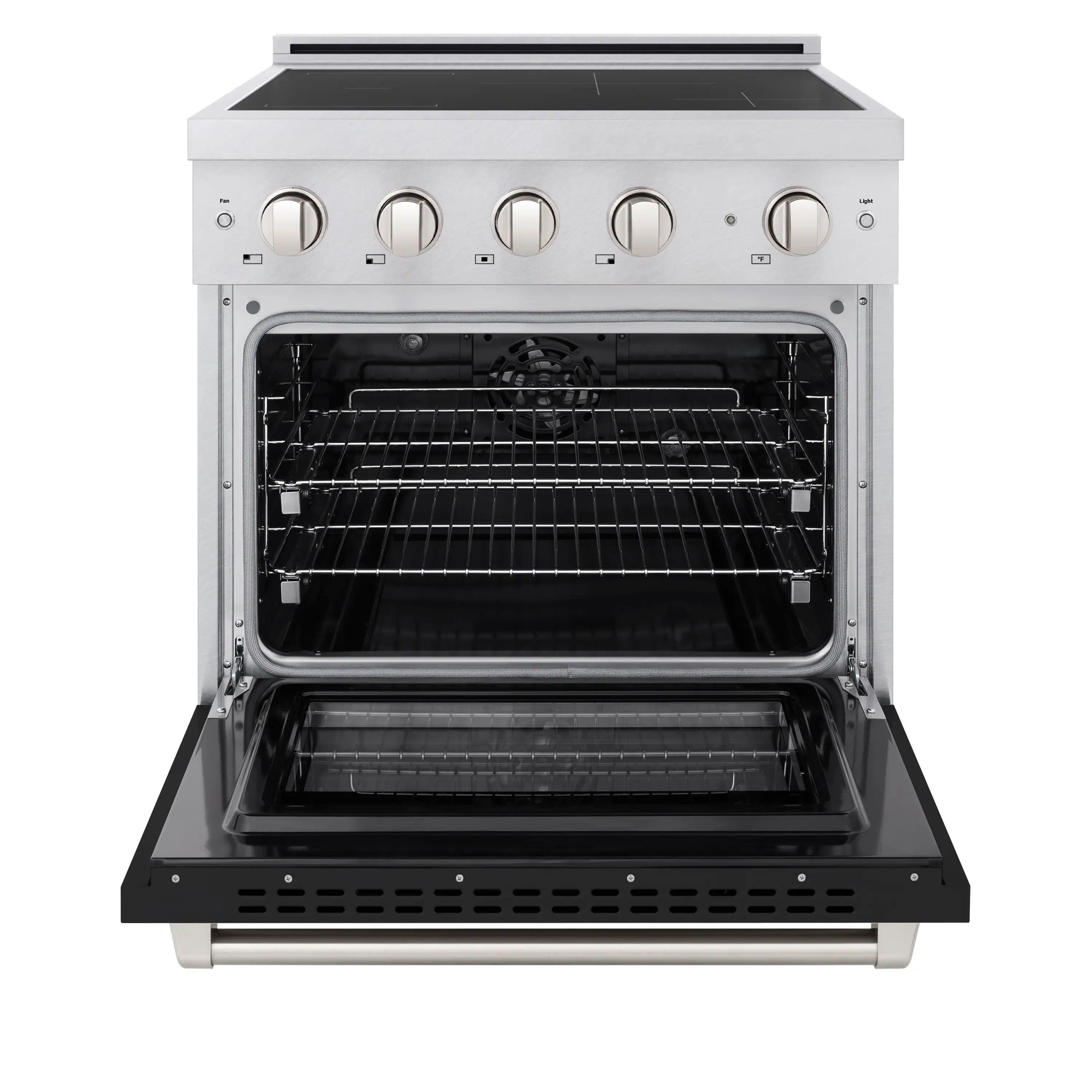 ZLINE 30-Inch 4.2 Cu. Ft. Paramount Induction Range with 4 Element Cooktop and Electric Convection Oven in Satin Stainless Steel with Black Matte Door (SINRS-BLM-30) - Image 2
