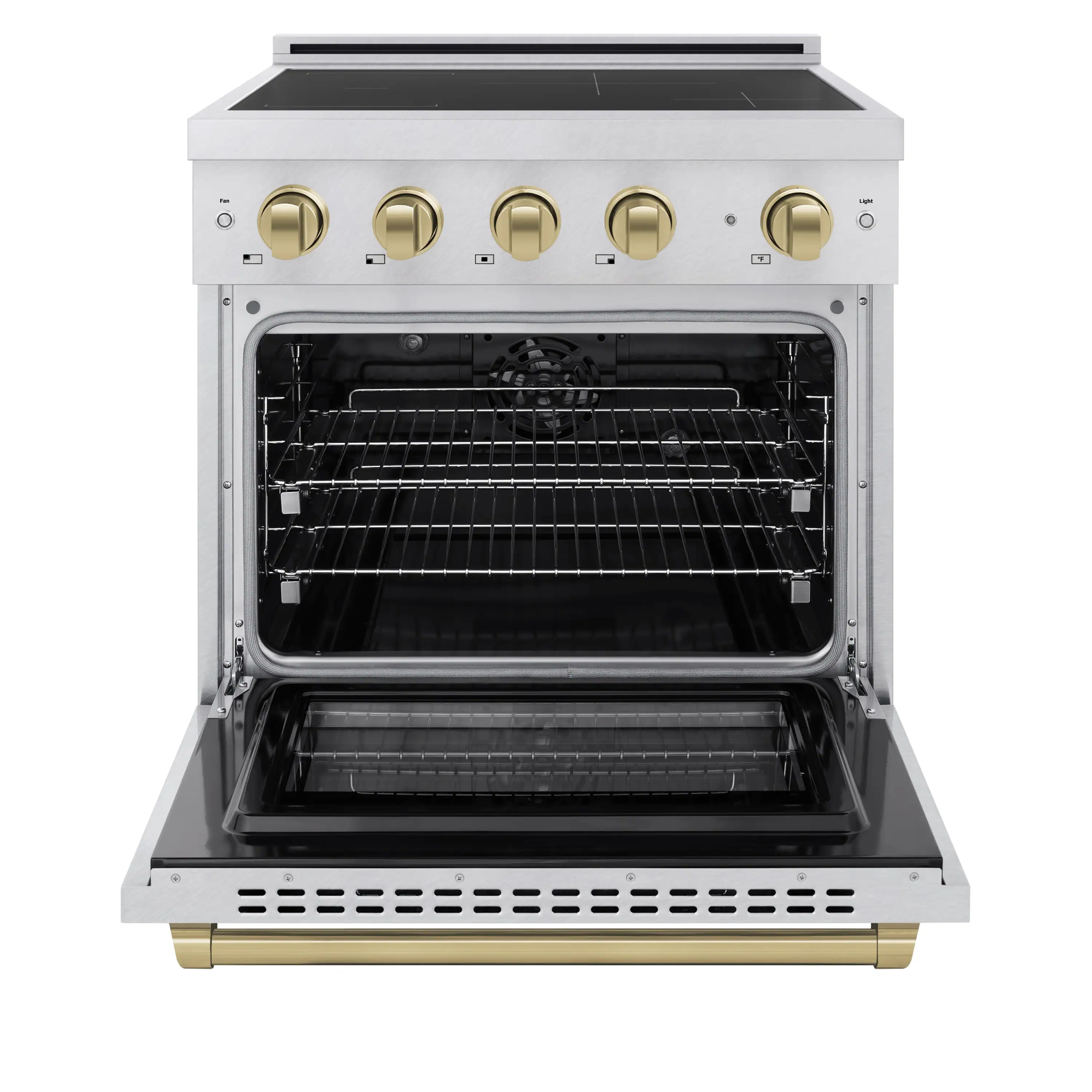 ZLINE 30-Inch, 4.2 Cu. Ft. Paramount Induction Range with 4 Element Cooktop and Electric Convection Oven in Satin Stainless Steel with Champagne Bronze Accents (SINRSZ-30-CB) - Image 2