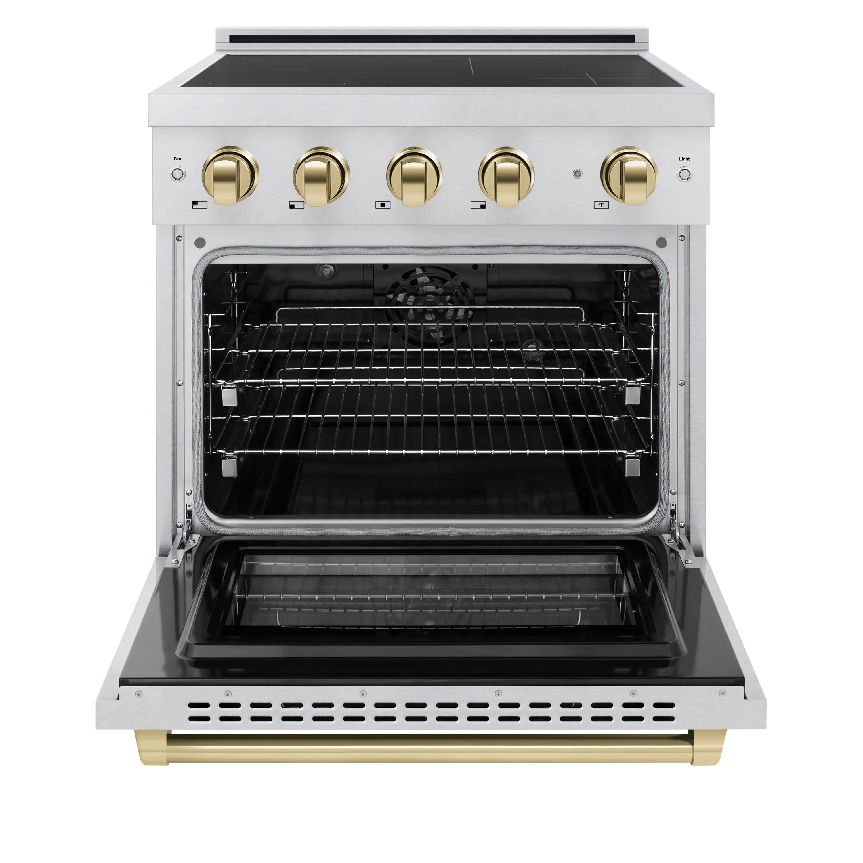 ZLINE 30-Inch, 4.2 Cu. Ft. Paramount Induction Range with 4 Element Cooktop and Electric Convection Oven in Satin Stainless Steel with Polished Gold Accents (SINRSZ-30-G) - Image 2