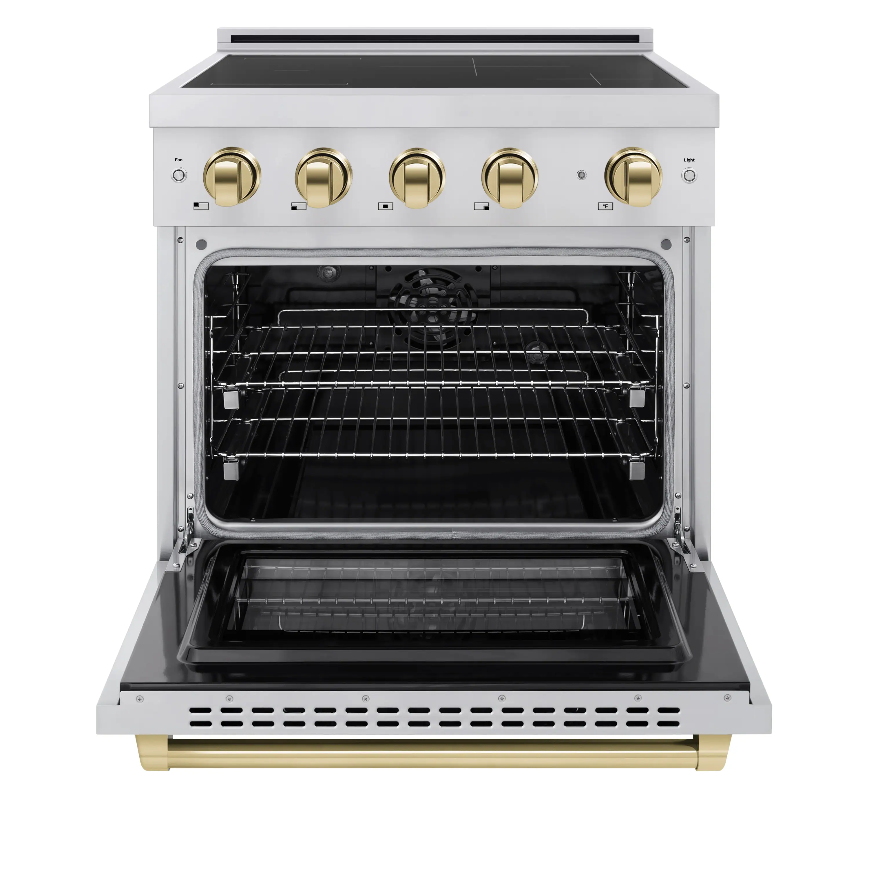 ZLINE 30-Inch, 4.2 Cu. Ft. Paramount Induction Range with 4 Element Cooktop and Electric Convection Oven in Stainless Steel with Polished Gold Accents (SINRZ-30-G) - Image 3