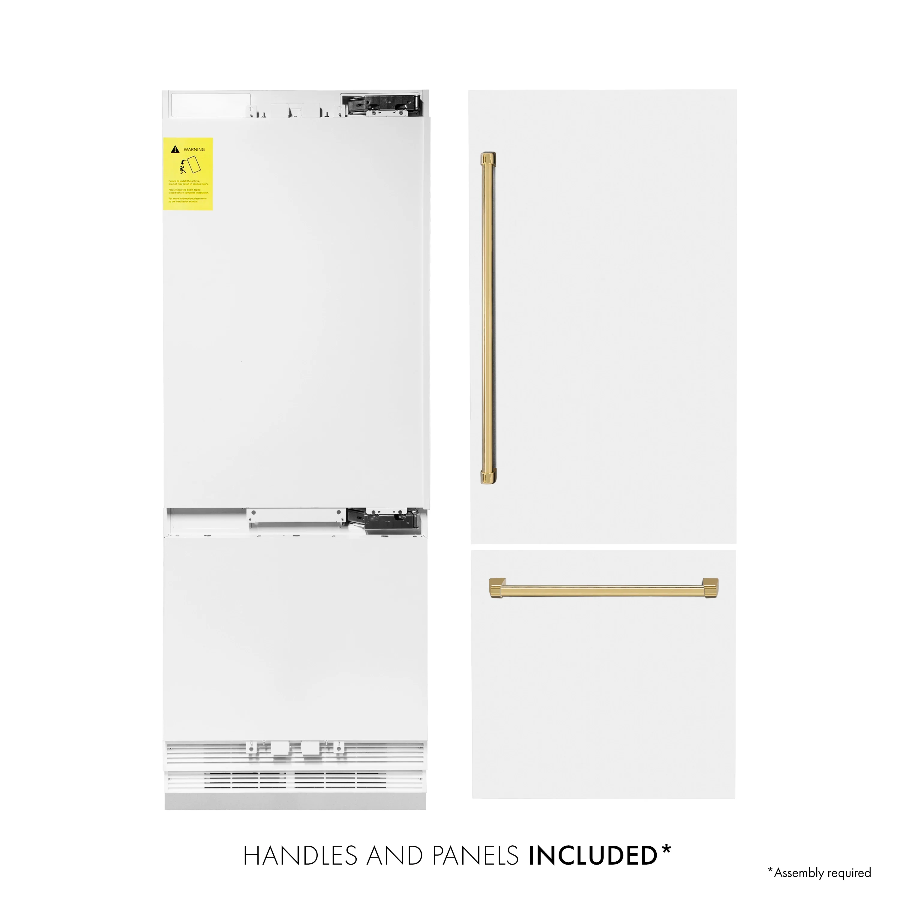 ZLINE 30-Inch Autograph Edition 16.1 cu. ft. Built-in 2-Door Bottom Freezer Refrigerator with Internal Water and Ice Dispenser in White Matte with Gold Accents (RBIVZ-WM-30-G) - Image 3