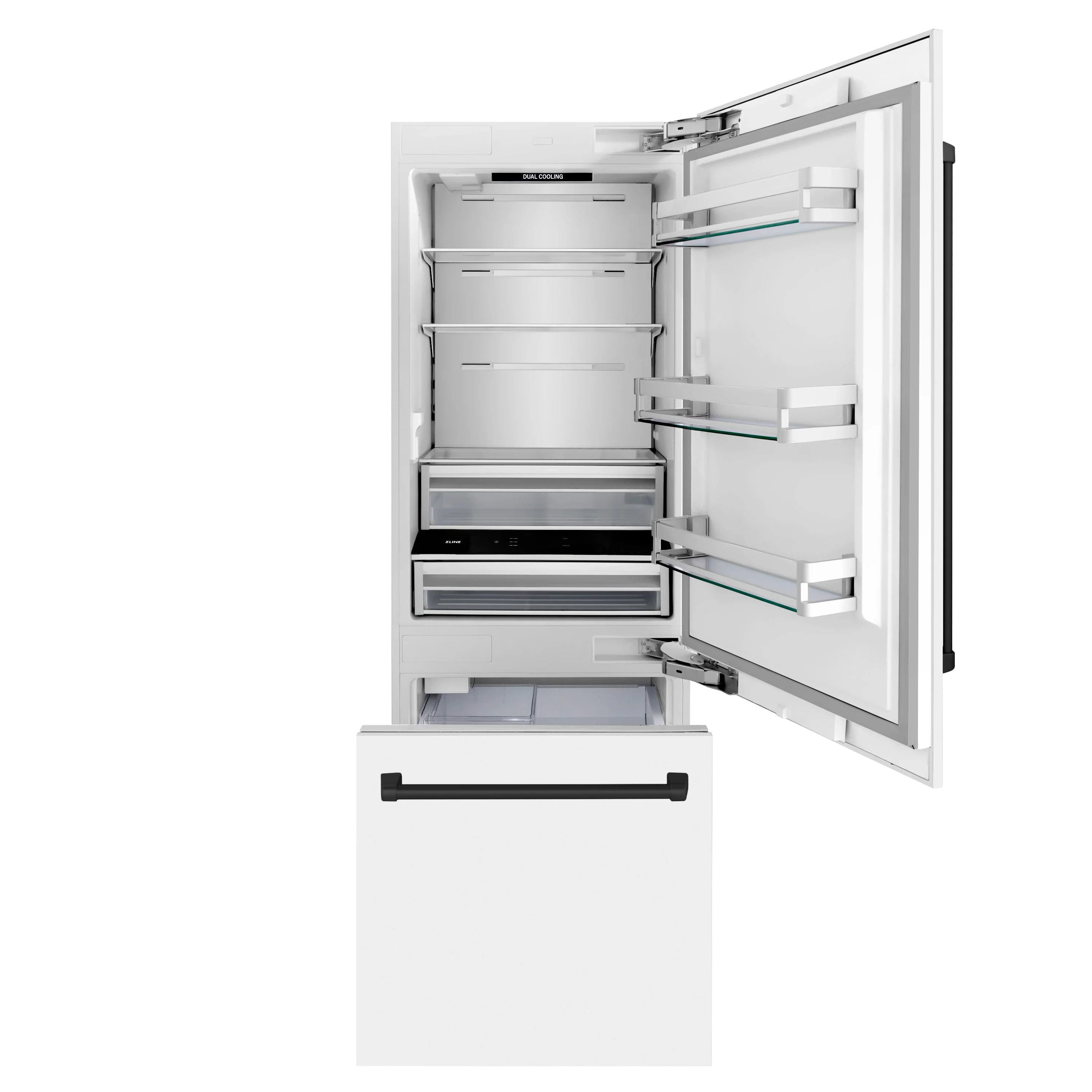 ZLINE 30-Inch Autograph Edition 16.1 cu. ft. Built-in 2-Door Bottom Freezer Refrigerator with Internal Water and Ice Dispenser in White Matte with Matte Black Accents (RBIVZ-WM-30-MB) - Image 5