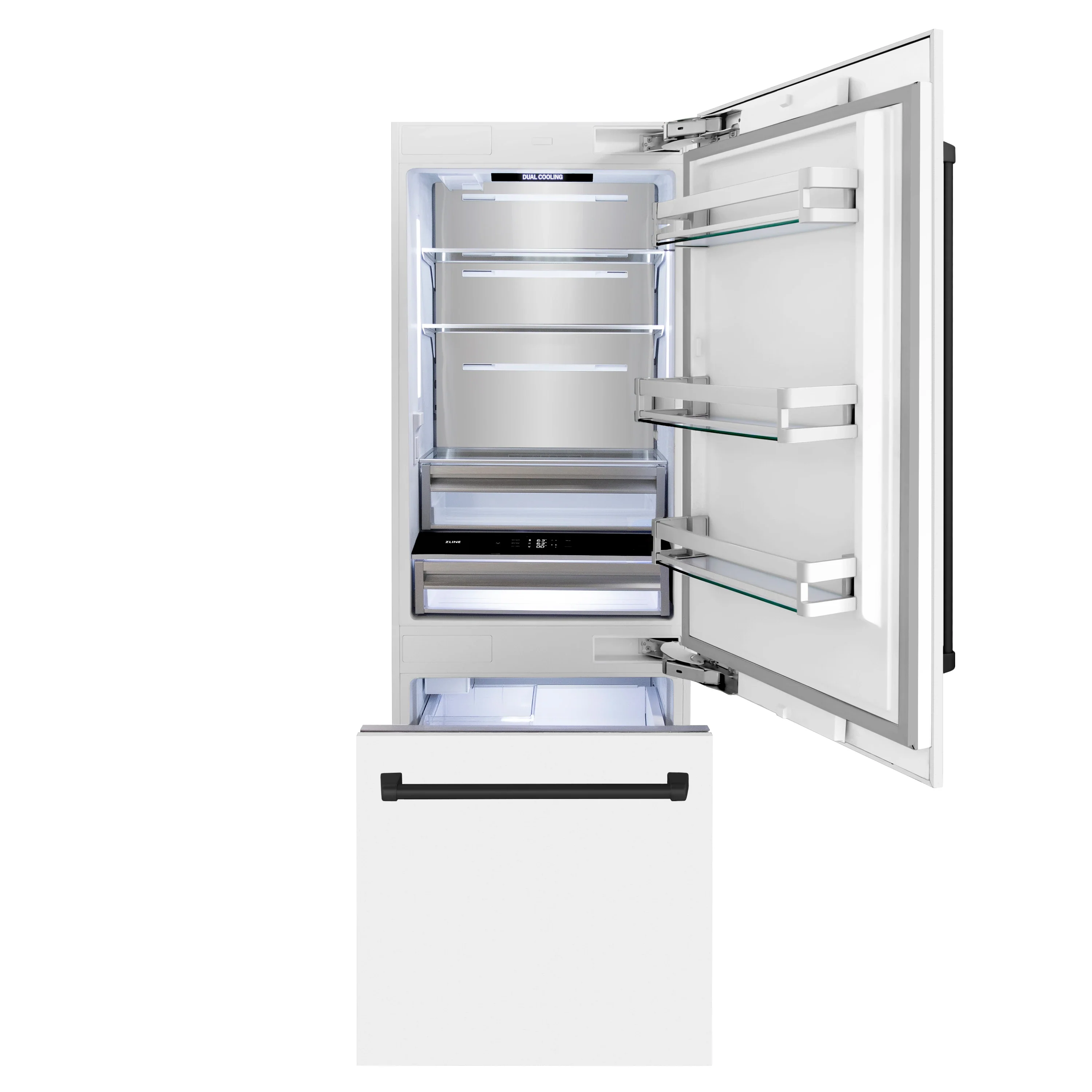 ZLINE 30-Inch Autograph Edition 16.1 cu. ft. Built-in 2-Door Bottom Freezer Refrigerator with Internal Water and Ice Dispenser in White Matte with Matte Black Accents (RBIVZ-WM-30-MB) - Image 6