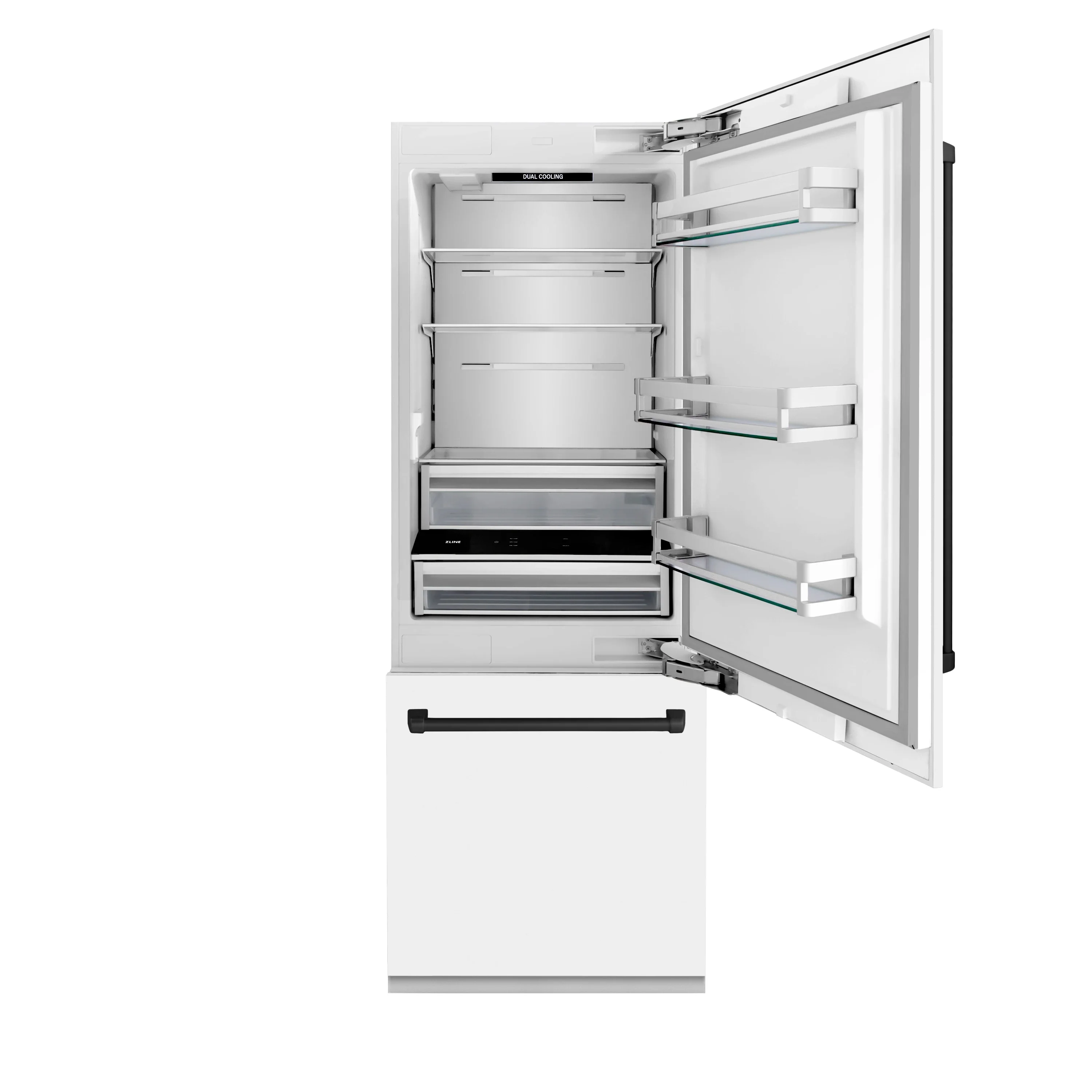 ZLINE 30-Inch Autograph Edition 16.1 cu. ft. Built-in 2-Door Bottom Freezer Refrigerator with Internal Water and Ice Dispenser in White Matte with Matte Black Accents (RBIVZ-WM-30-MB) - Image 7