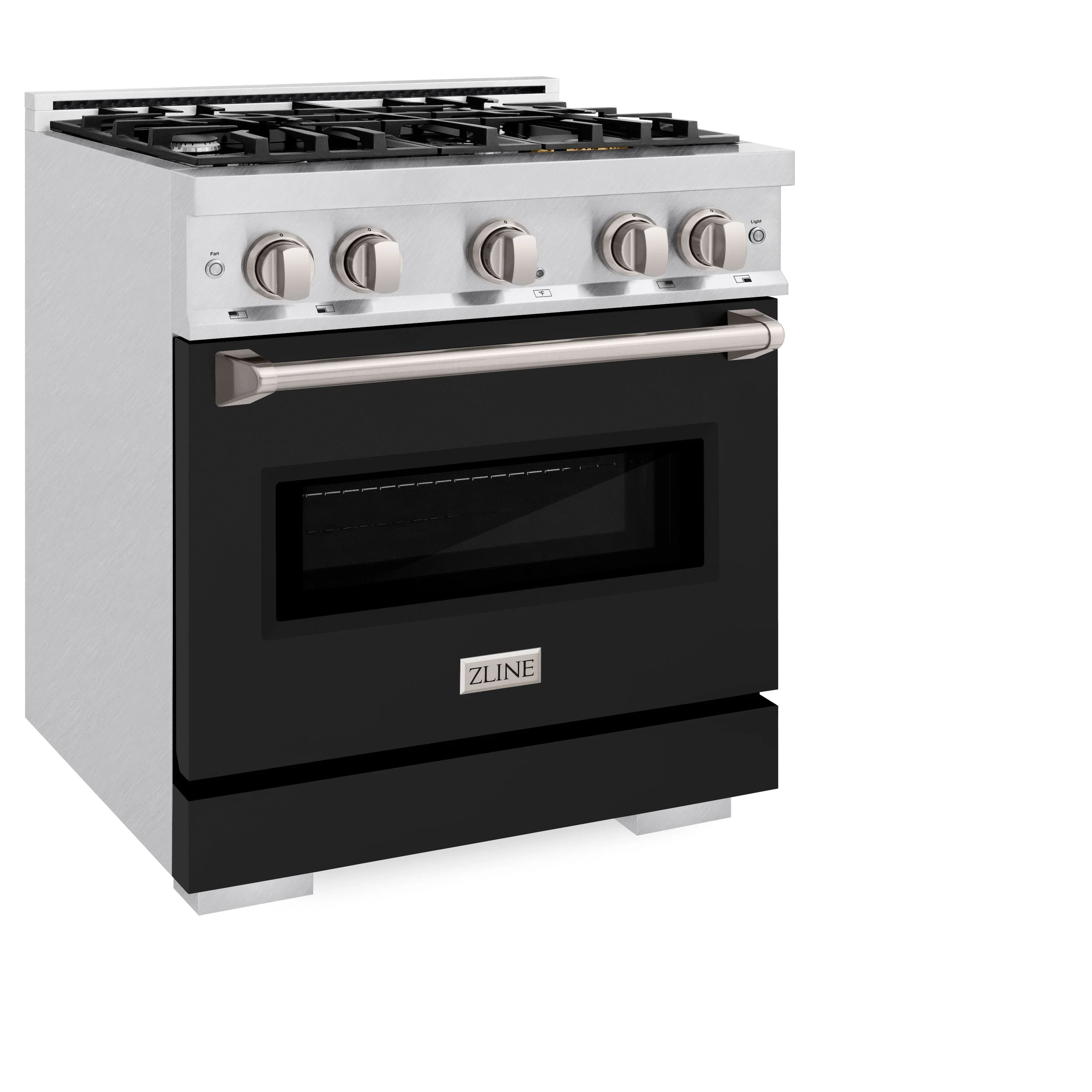 ZLINE 30-Inch Classic Series Dual Fuel Range with 4 Gas Burner Cooktop and 4.2 Cu. Ft. Electric Convection Oven in Satin Stainless Steel with Black Matte Door (CDRS-BLM-30) - Image 2