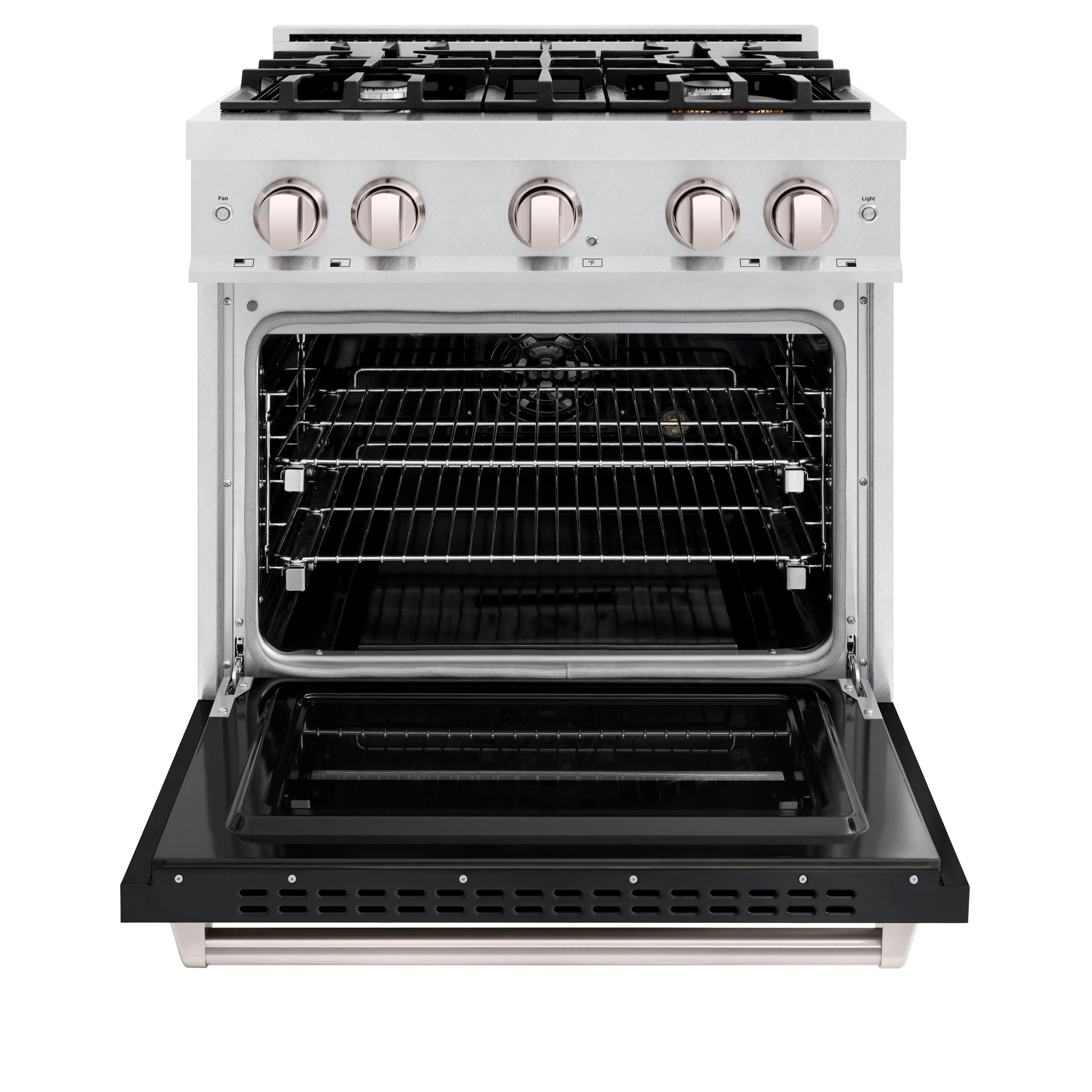 ZLINE 30-Inch Classic Series Dual Fuel Range with 4 Gas Burner Cooktop and 4.2 Cu. Ft. Electric Convection Oven in Satin Stainless Steel with Black Matte Door (CDRS-BLM-30) - Image 4