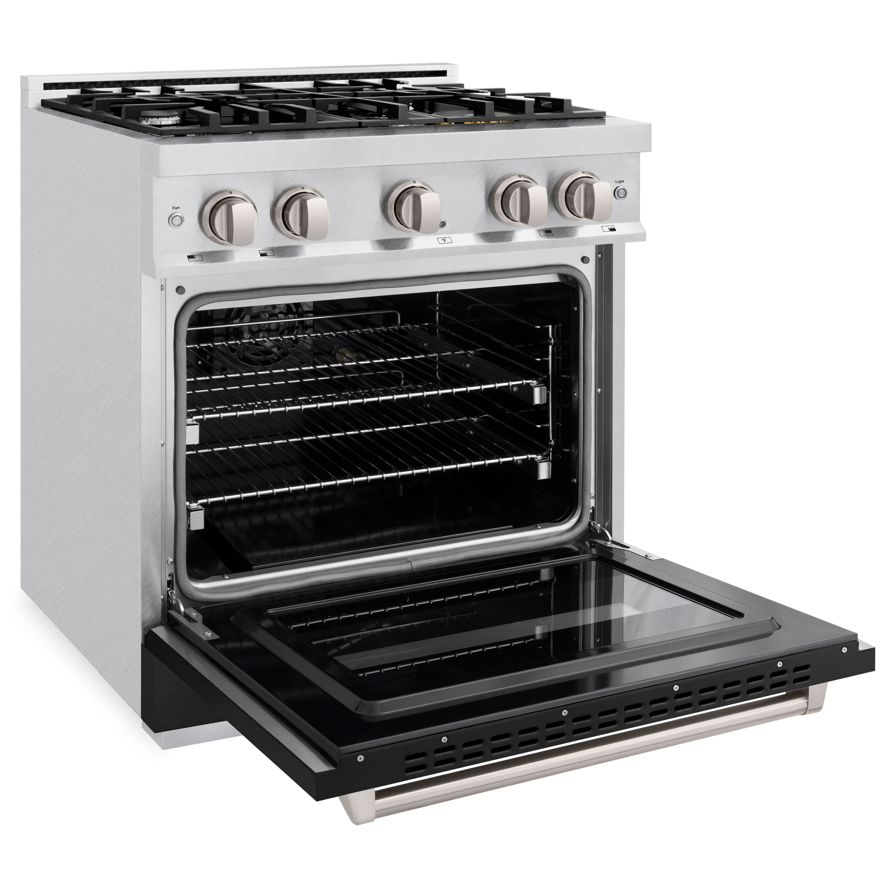 ZLINE 30-Inch Classic Series Dual Fuel Range with 4 Gas Burner Cooktop and 4.2 Cu. Ft. Electric Convection Oven in Satin Stainless Steel with Black Matte Door (CDRS-BLM-30) - Image 5
