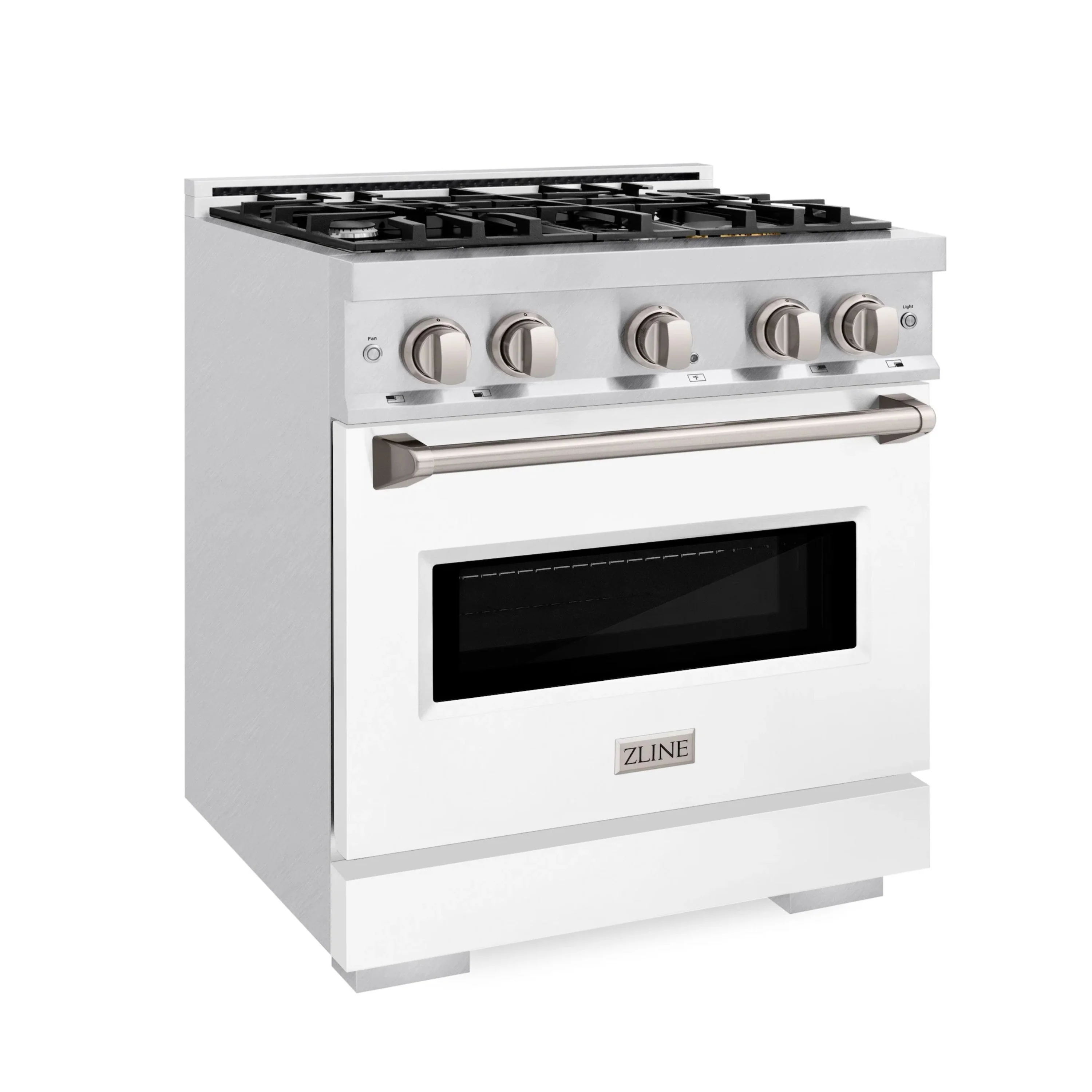 ZLINE 30-Inch Classic Series Dual Fuel Range with 4 Gas Burner Cooktop and 4.2 Cu. Ft. Electric Convection Oven in Satin Stainless Steel with White Matte Door (CDRS-WM-30) - Image 2