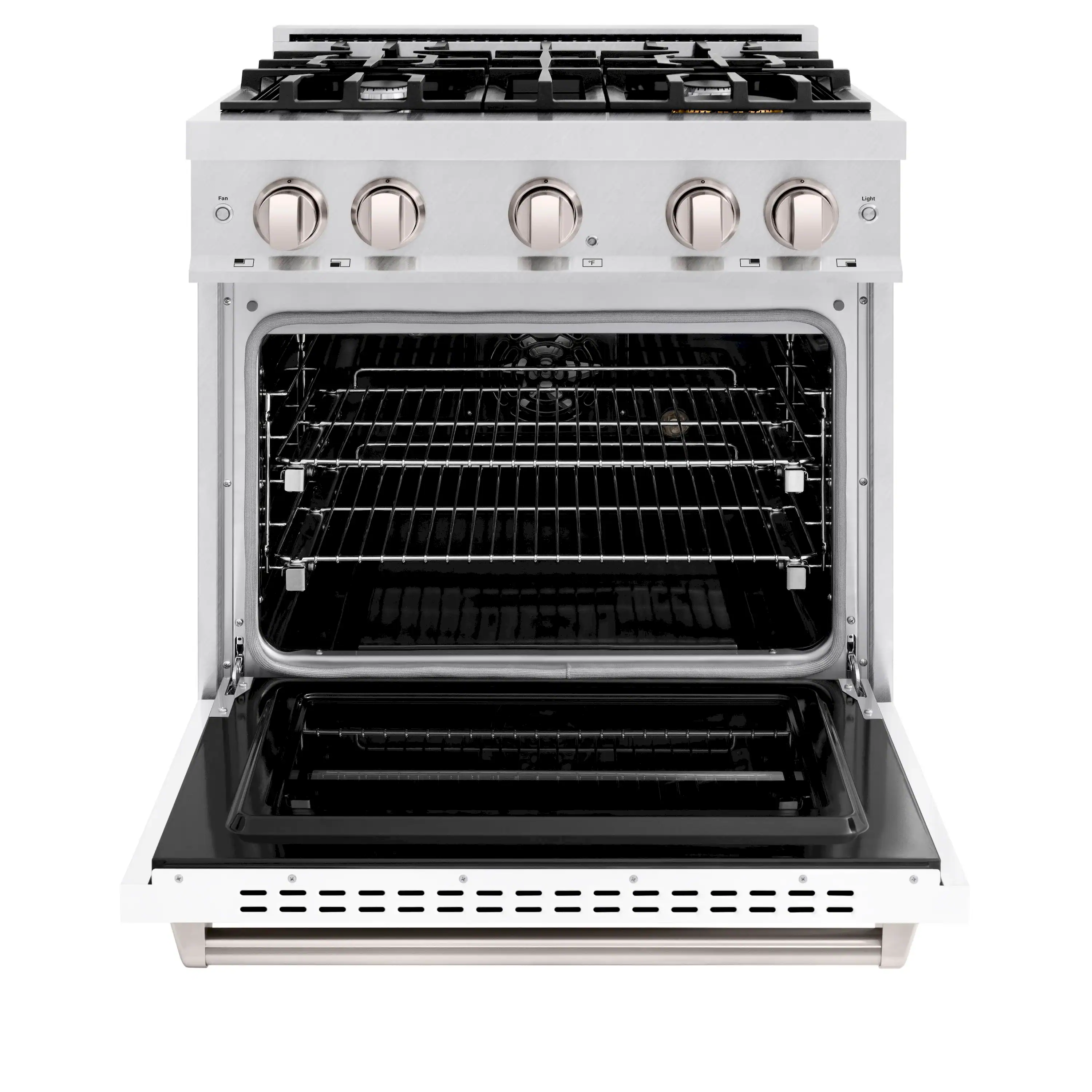 ZLINE 30-Inch Classic Series Dual Fuel Range with 4 Gas Burner Cooktop and 4.2 Cu. Ft. Electric Convection Oven in Satin Stainless Steel with White Matte Door (CDRS-WM-30) - Image 3