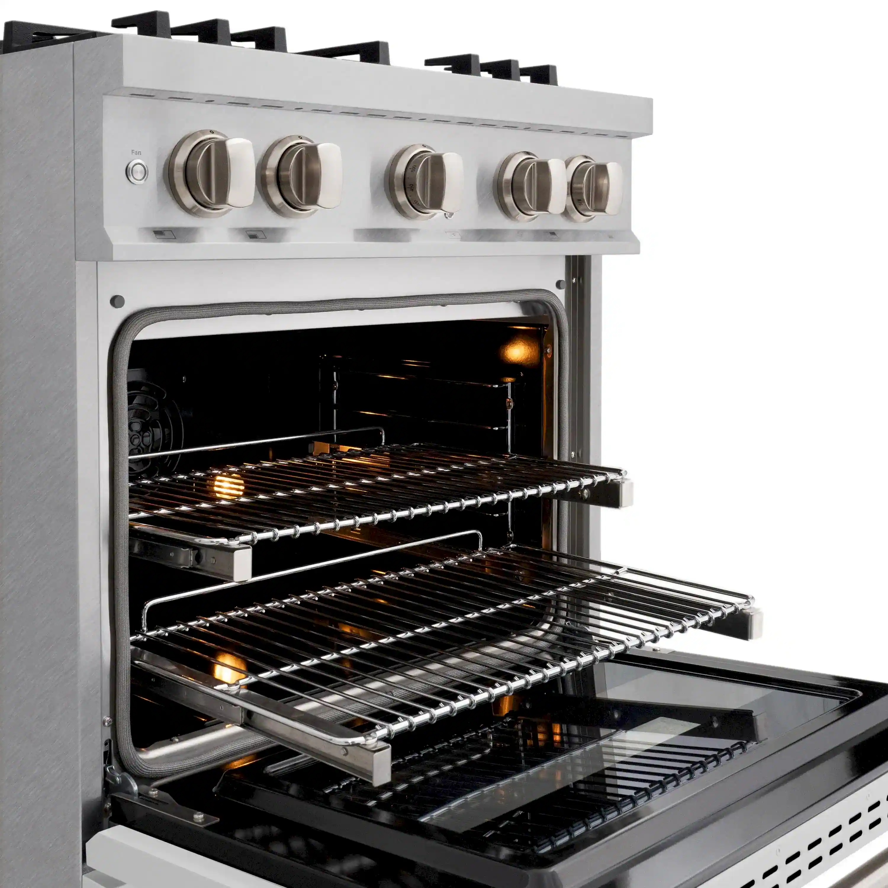 ZLINE 30-Inch Classic Series Dual Fuel Range with 4 Gas Burner Cooktop and 4.2 Cu. Ft. Electric Convection Oven in Satin Stainless Steel with White Matte Door (CDRS-WM-30) - Image 5