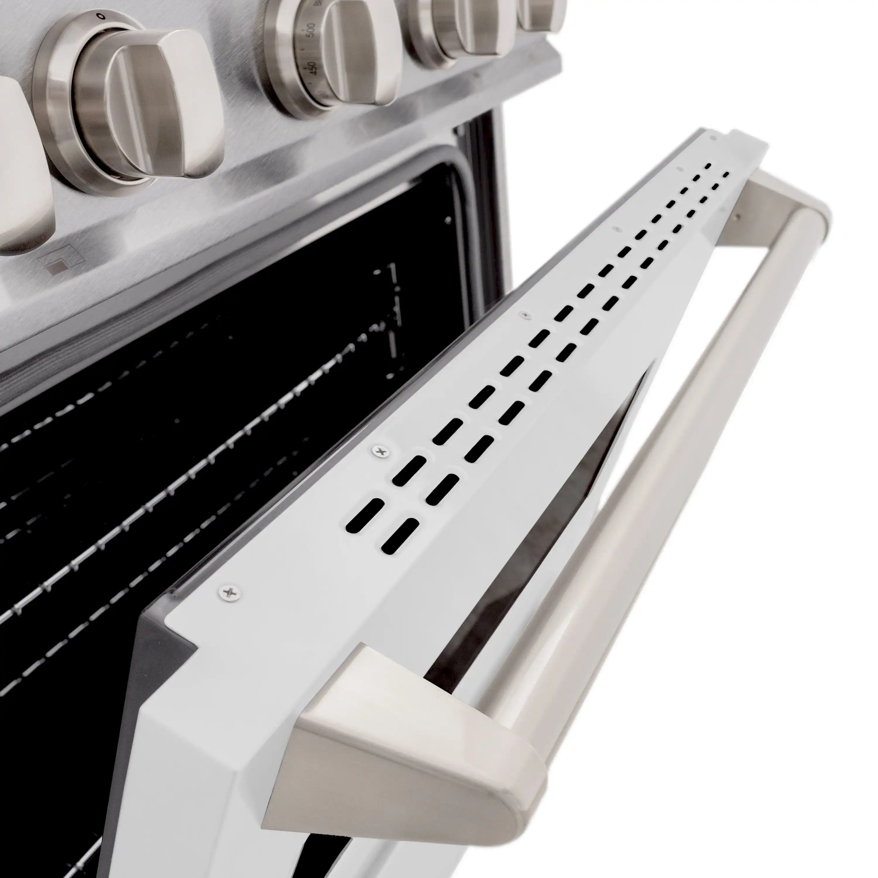 ZLINE 30-Inch Classic Series Dual Fuel Range with 4 Gas Burner Cooktop and 4.2 Cu. Ft. Electric Convection Oven in Satin Stainless Steel with White Matte Door (CDRS-WM-30) - Image 7