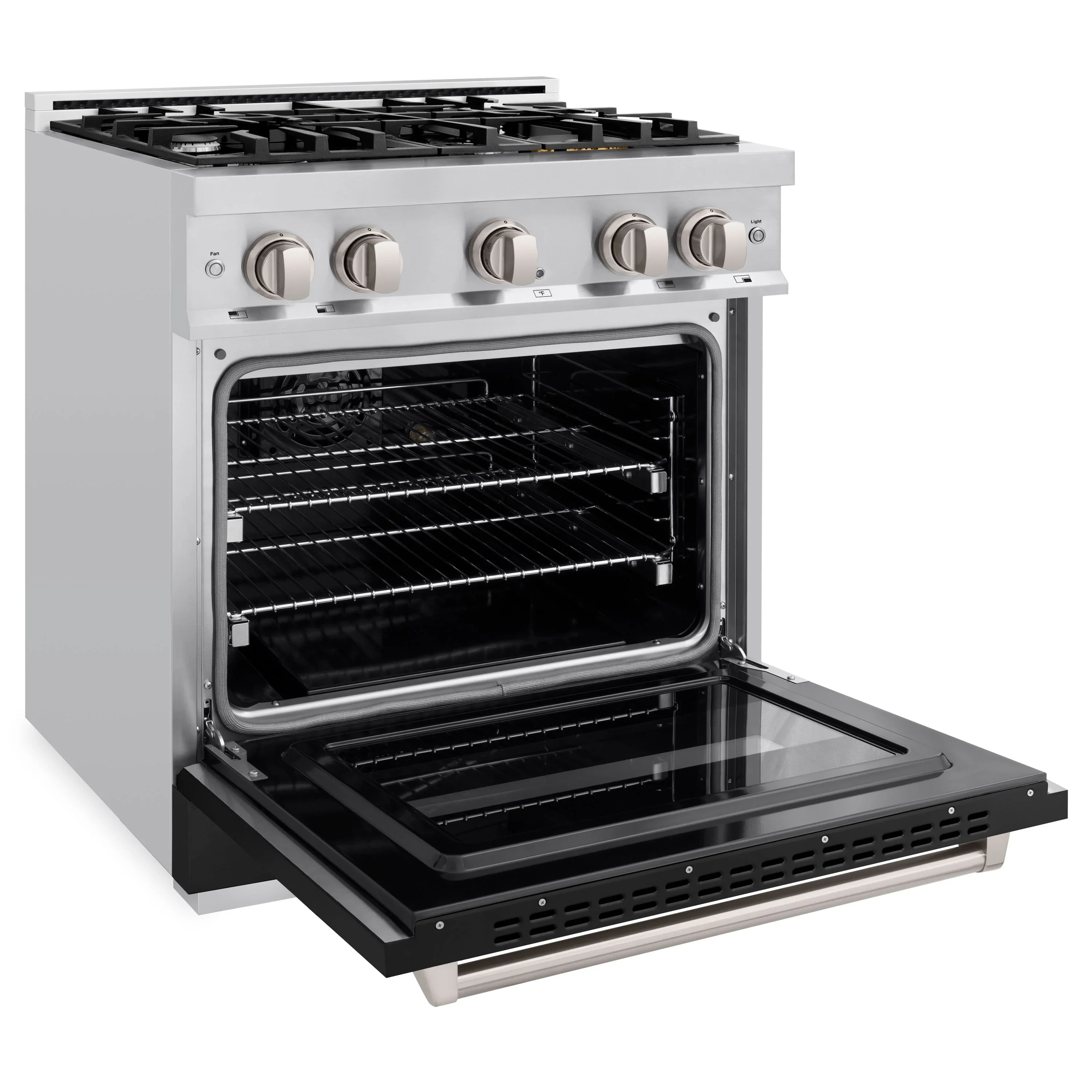 ZLINE 30-Inch Classic Series Dual Fuel Range with 4 Gas Burner Cooktop and 4.2 Cu. Ft. Electric Convection Oven in Stainless Steel with Black Matte Door (CDR-BLM-30) - Image 4