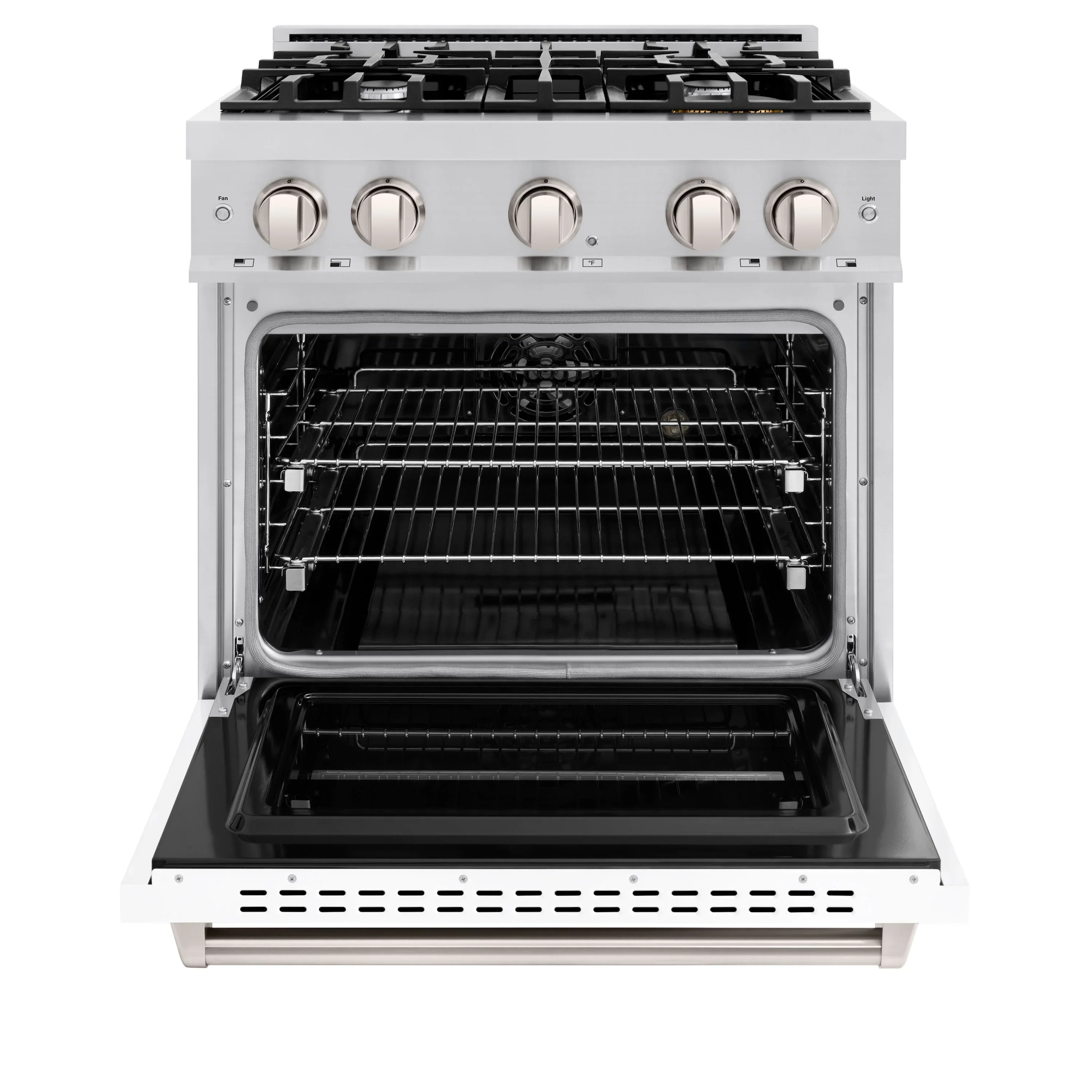 ZLINE 30-Inch Classic Series Dual Fuel Range with 4 Gas Burner Cooktop and 4.2 Cu. Ft. Electric Convection Oven in Stainless Steel with White Matte Door (CDR-WM-30) - Image 3