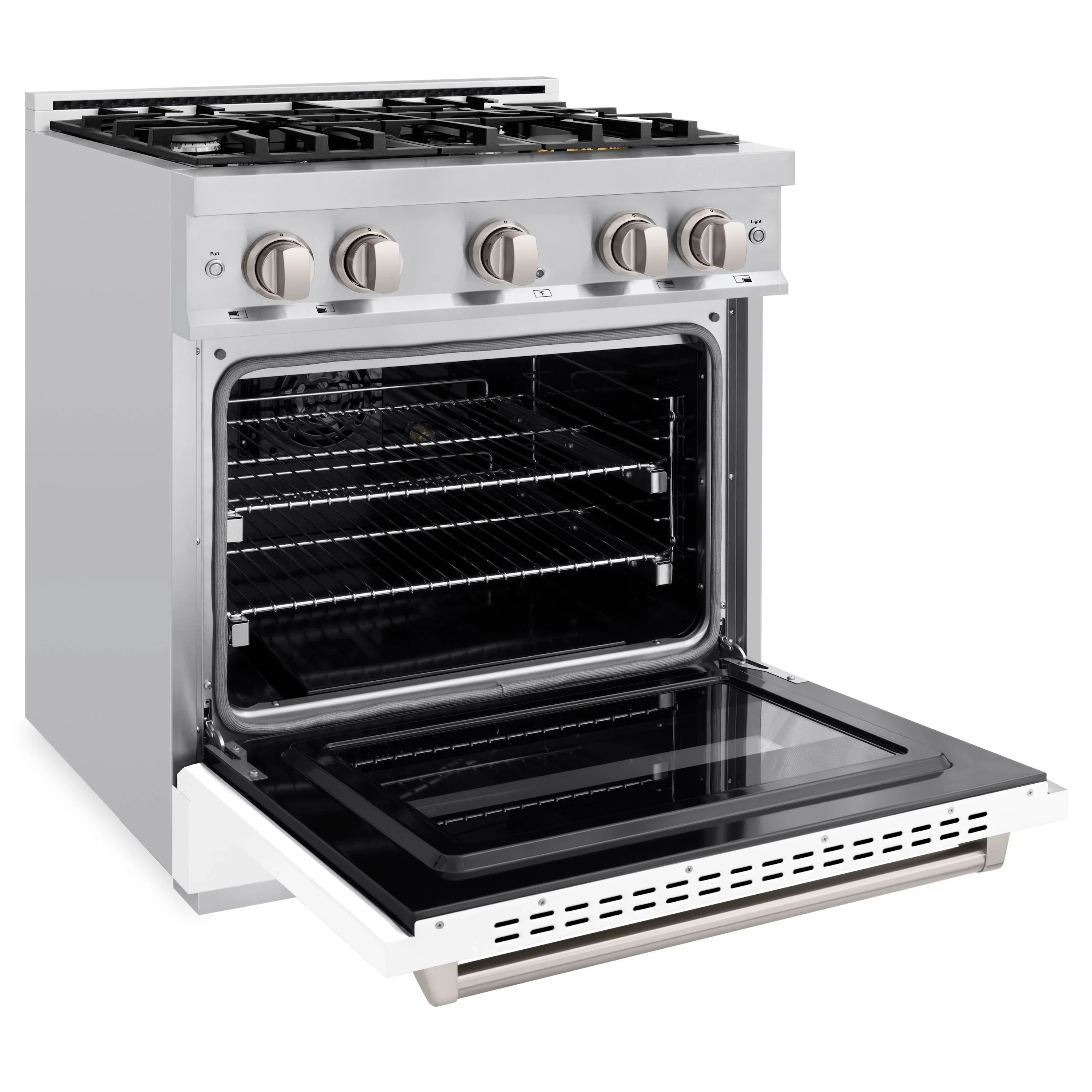 ZLINE 30-Inch Classic Series Dual Fuel Range with 4 Gas Burner Cooktop and 4.2 Cu. Ft. Electric Convection Oven in Stainless Steel with White Matte Door (CDR-WM-30) - Image 4