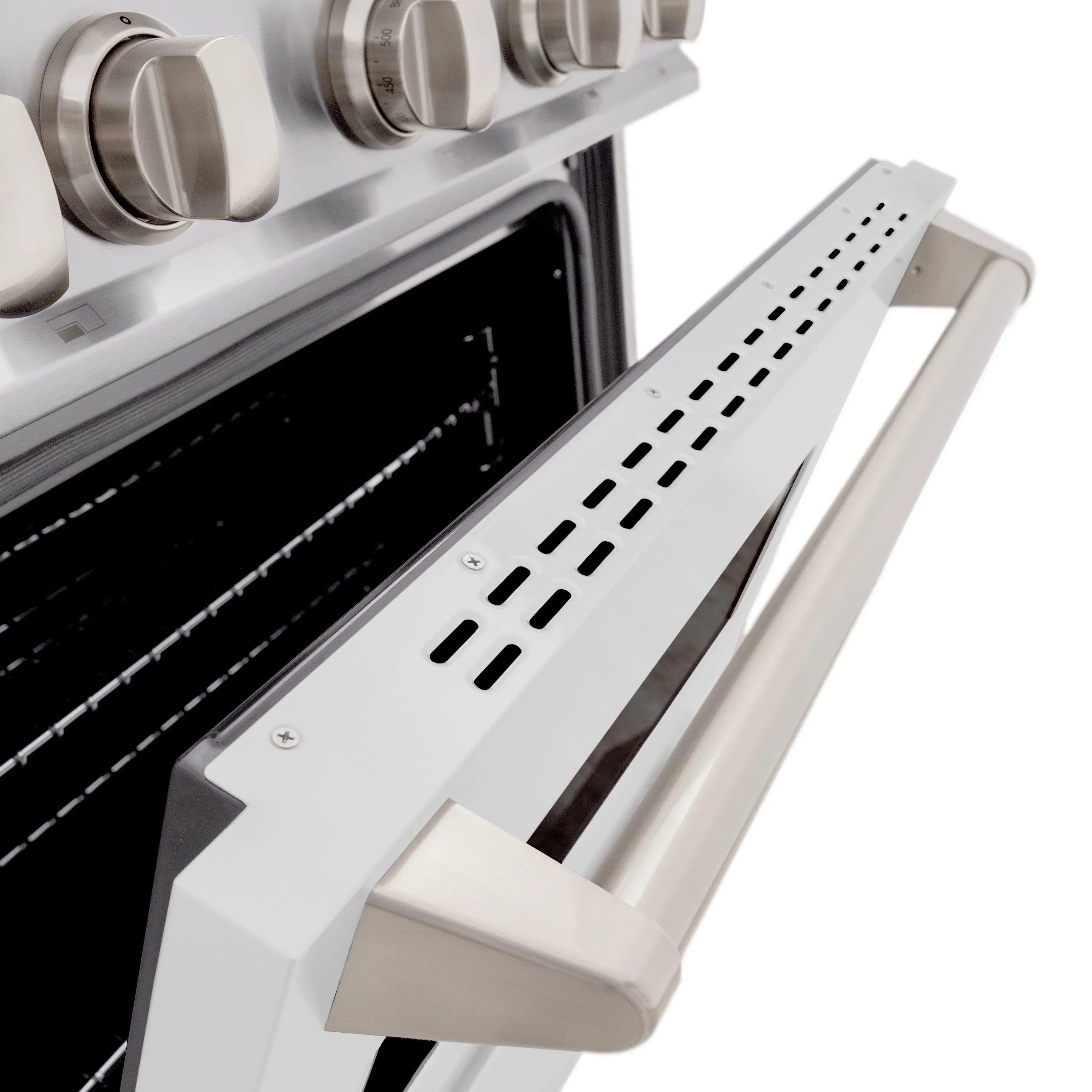 ZLINE 30-Inch Classic Series Dual Fuel Range with 4 Gas Burner Cooktop and 4.2 Cu. Ft. Electric Convection Oven in Stainless Steel with White Matte Door (CDR-WM-30) - Image 6