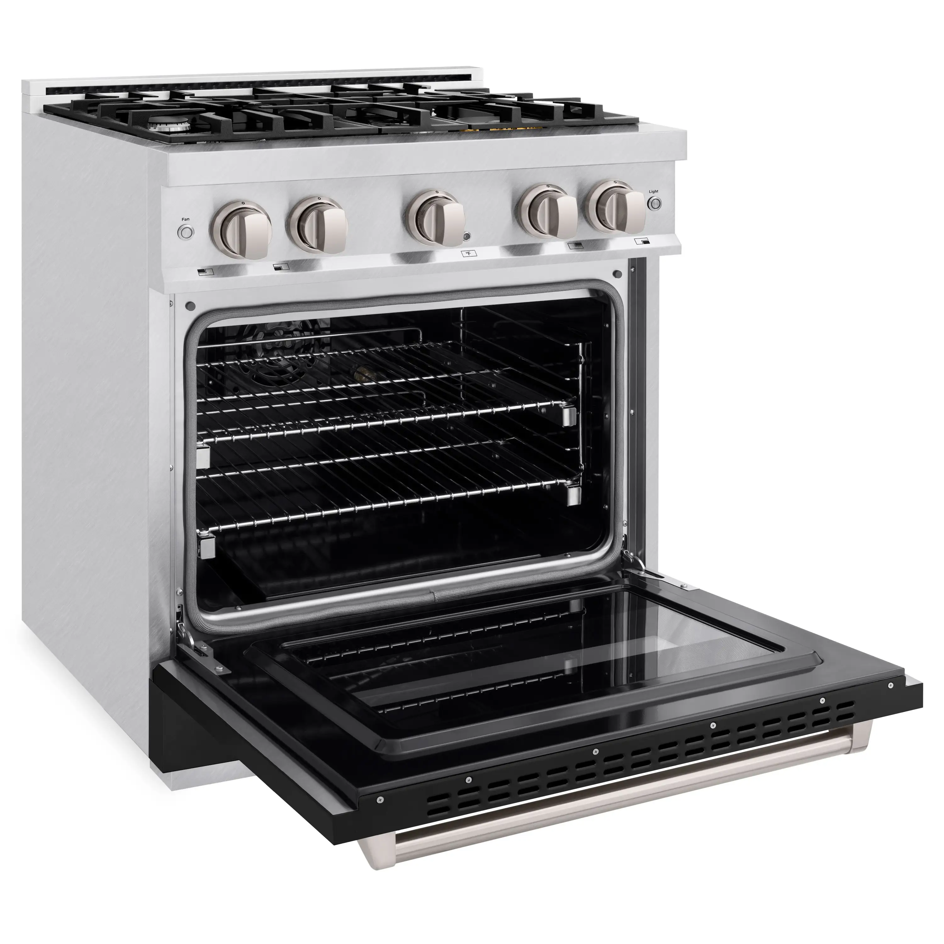 ZLINE 30-Inch Classic Series Gas Range with 4 Gas Burner Cooktop, and 4.2 Cu. Ft. Gas Convection Oven  in Satin Stainless Steel with Black Matte Door (CGRS-BLM-30) - Image 4