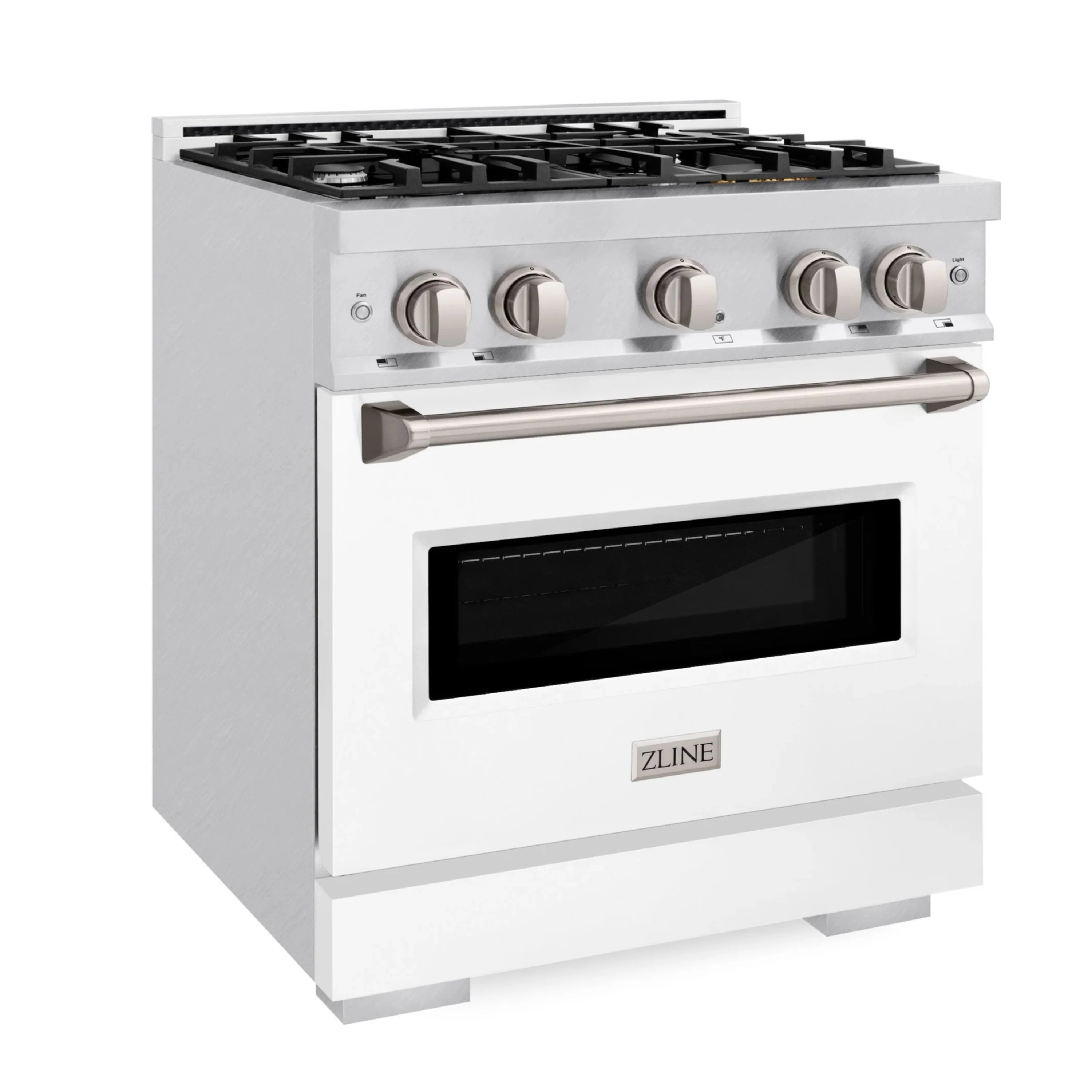 ZLINE 30-Inch Classic Series Gas Range with 4 Gas Burner Cooktop and 4.2 Cu. Ft. Gas Convection Oven  in Satin Stainless Steel with White Matte Door (CGRS-WM-30) - Image 2