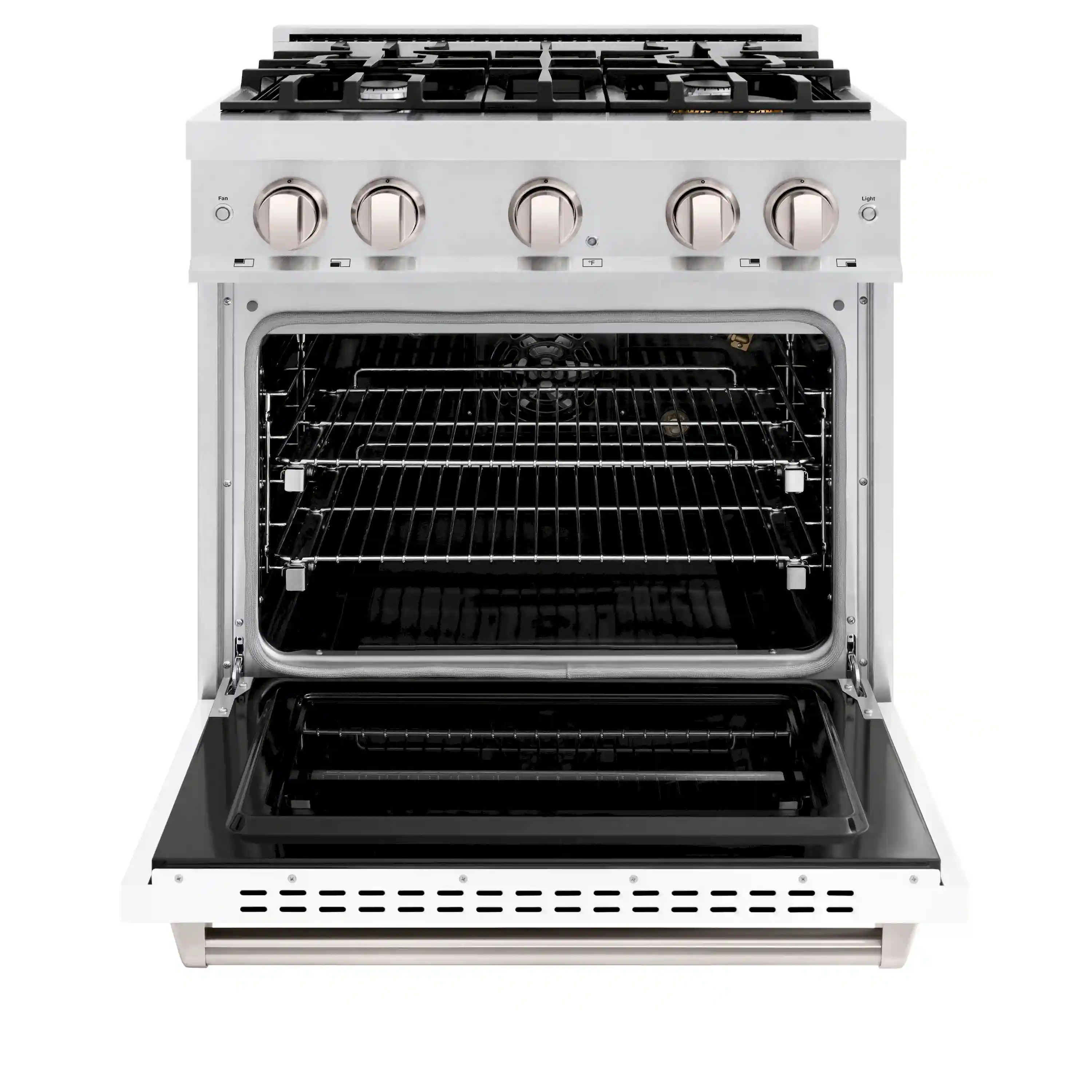 ZLINE 30-Inch Classic Series Gas Range with 4 Gas Burner Cooktop and 4.2 Cu. Ft. Gas Convection Oven  in Satin Stainless Steel with White Matte Door (CGRS-WM-30) - Image 3