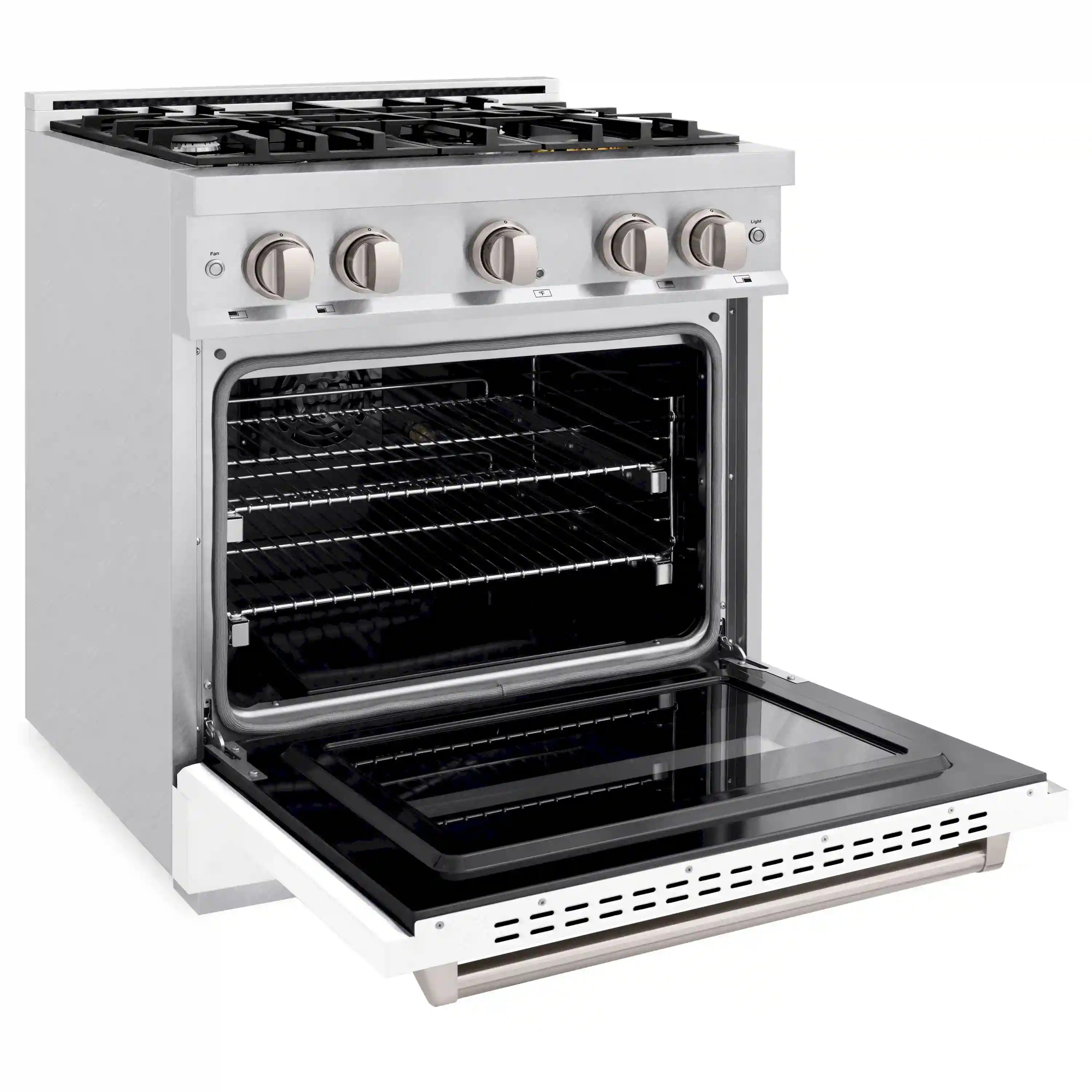 ZLINE 30-Inch Classic Series Gas Range with 4 Gas Burner Cooktop and 4.2 Cu. Ft. Gas Convection Oven  in Satin Stainless Steel with White Matte Door (CGRS-WM-30) - Image 4