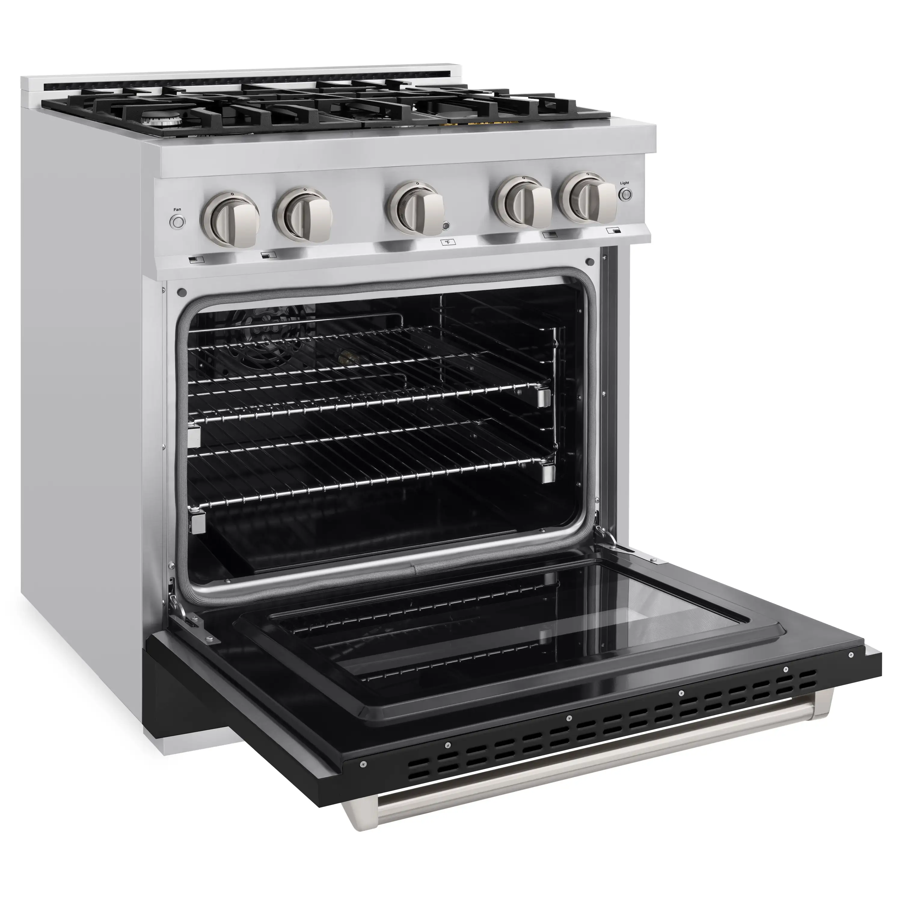 ZLINE 30-Inch Classic Series Gas Range with 4 Gas Burner Cooktop and 4.2 Cu. Ft. Gas Convection Oven  in Stainless Steel with Black Matte Door (CGR-BLM-30) - Image 4