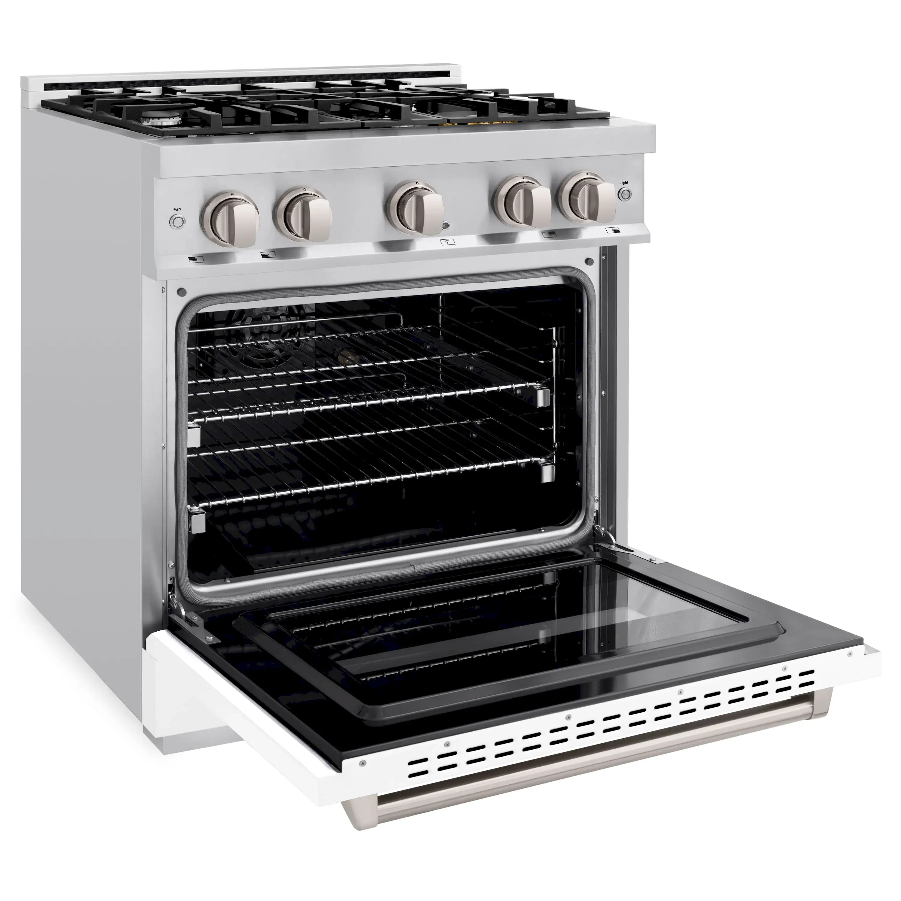 ZLINE 30-Inch Classic Series Gas Range with 4 Gas Burner Cooktop and 4.2 Cu. Ft. Gas Convection Oven in Stainless Steel with White Matte Door (CGR-WM-30) - Image 4