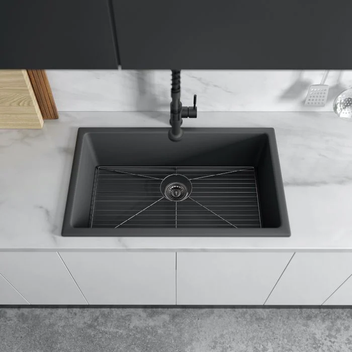 ZLINE 30-Inch Rome Dual Mount Single Bowl Fireclay Kitchen Sink with Bottom Grid in Charcoal (FRC5124-CL-30) - Image 5