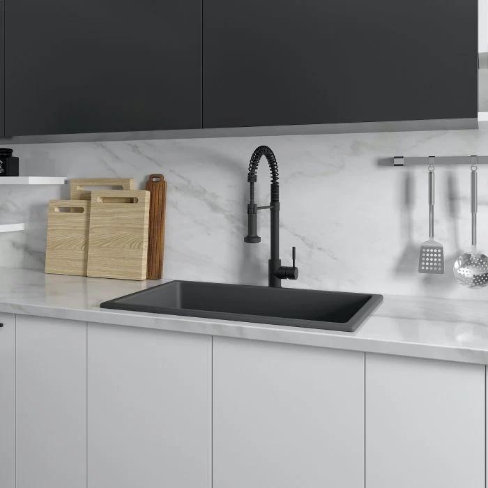 ZLINE 30-Inch Rome Dual Mount Single Bowl Fireclay Kitchen Sink with Bottom Grid in Charcoal (FRC5124-CL-30) - Image 6